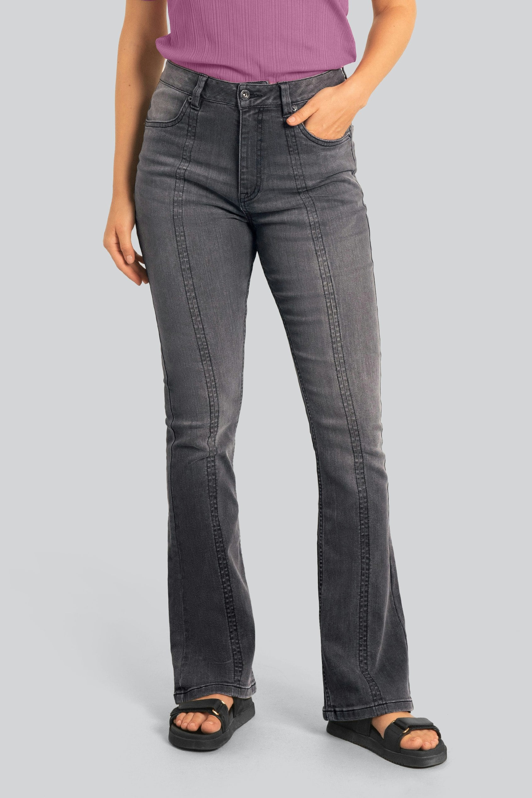 Enorsia Women's Grey Stretch Flare Jeans - 18 - 70% Cotton, 8.4% Rayon, 19.7% Repreve Polyester, 1.9% Elastane