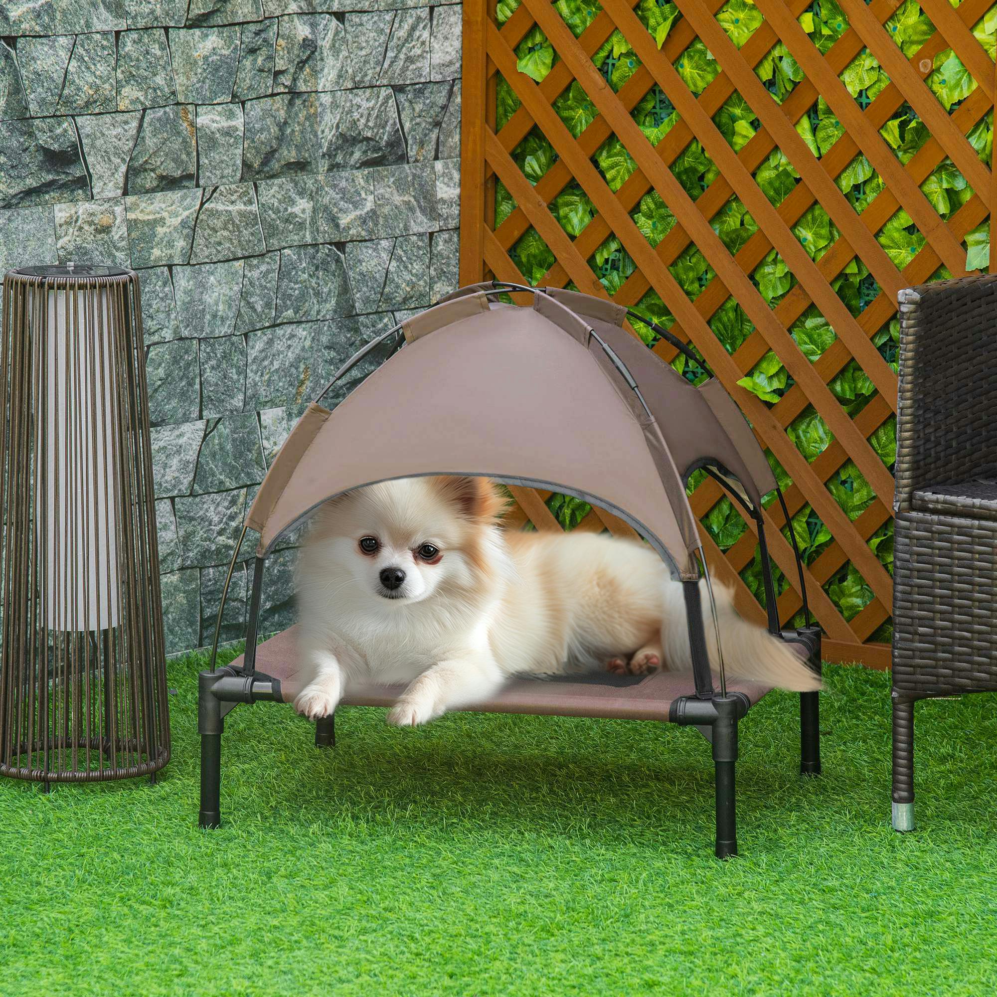 Pawhut 61 Cm Elevated Dog Bed Cooling Raised Pet Cot Uv Protection Canopy Brown - Image 3