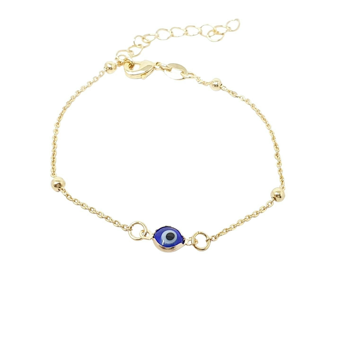 Harfi Gold/Blue Plated Beaded Evil Eye Protection Bracelet