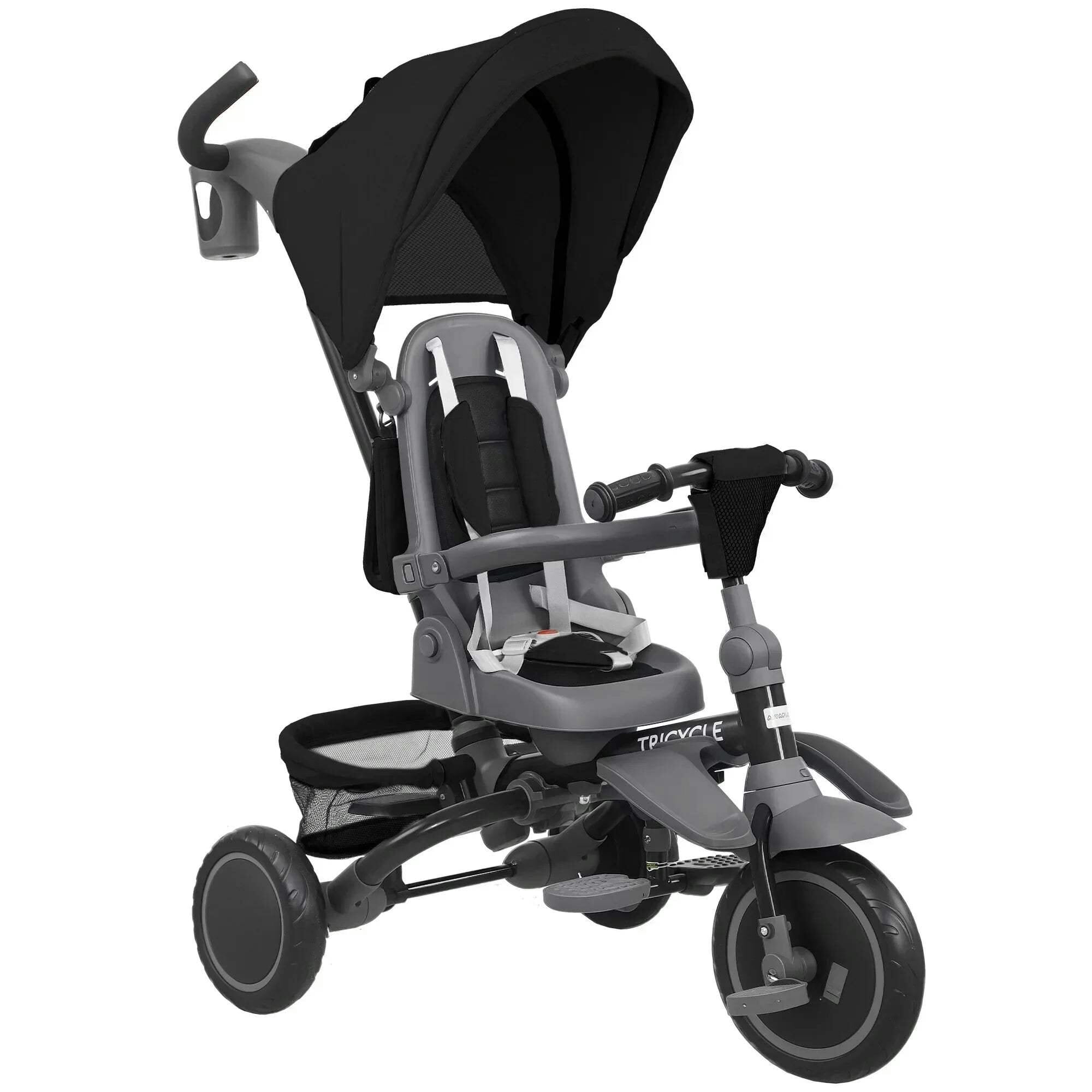 Kids Trike 6 in 1 Toddler Tricycle Parent Handle Black - Image 8