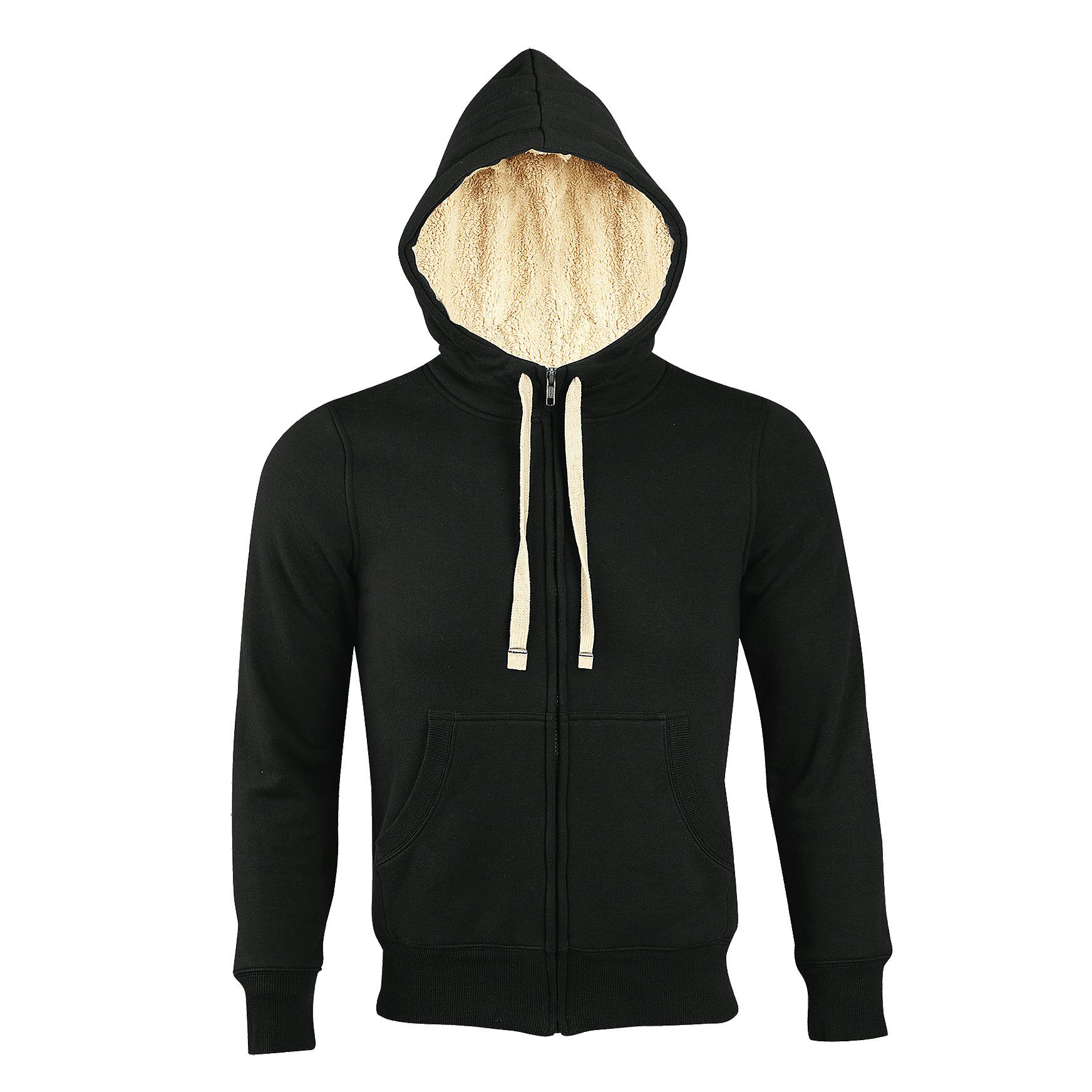 Sol's Men's Black Sherpa Zip-Up Hooded Sweatshirt Hoodie In | : Medium - Image 2