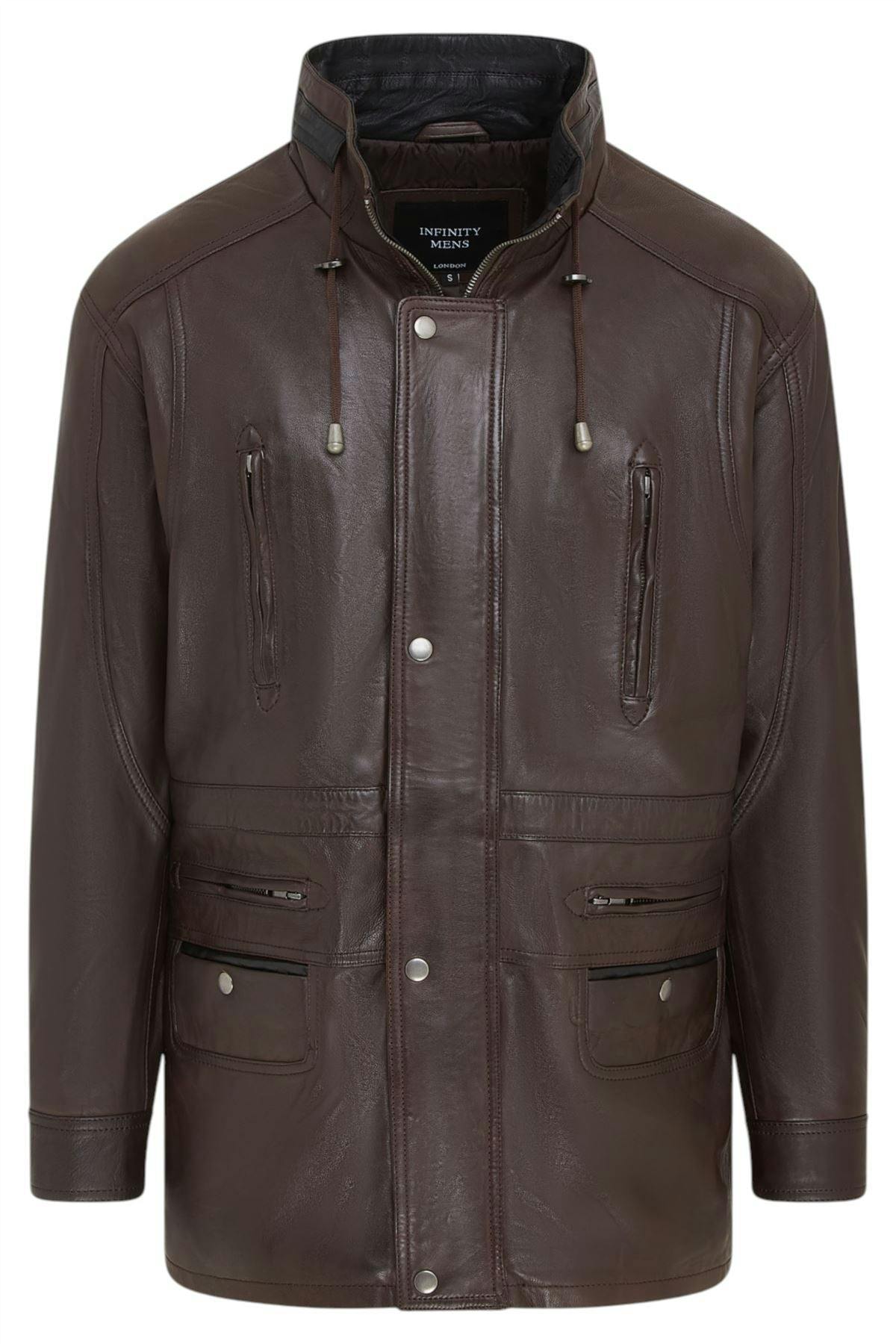 Infinity Leather Men's Brown Soft Italian Leather Parka Coat-Winnipeg - Uk 2XL | Eu 54 | Us 44