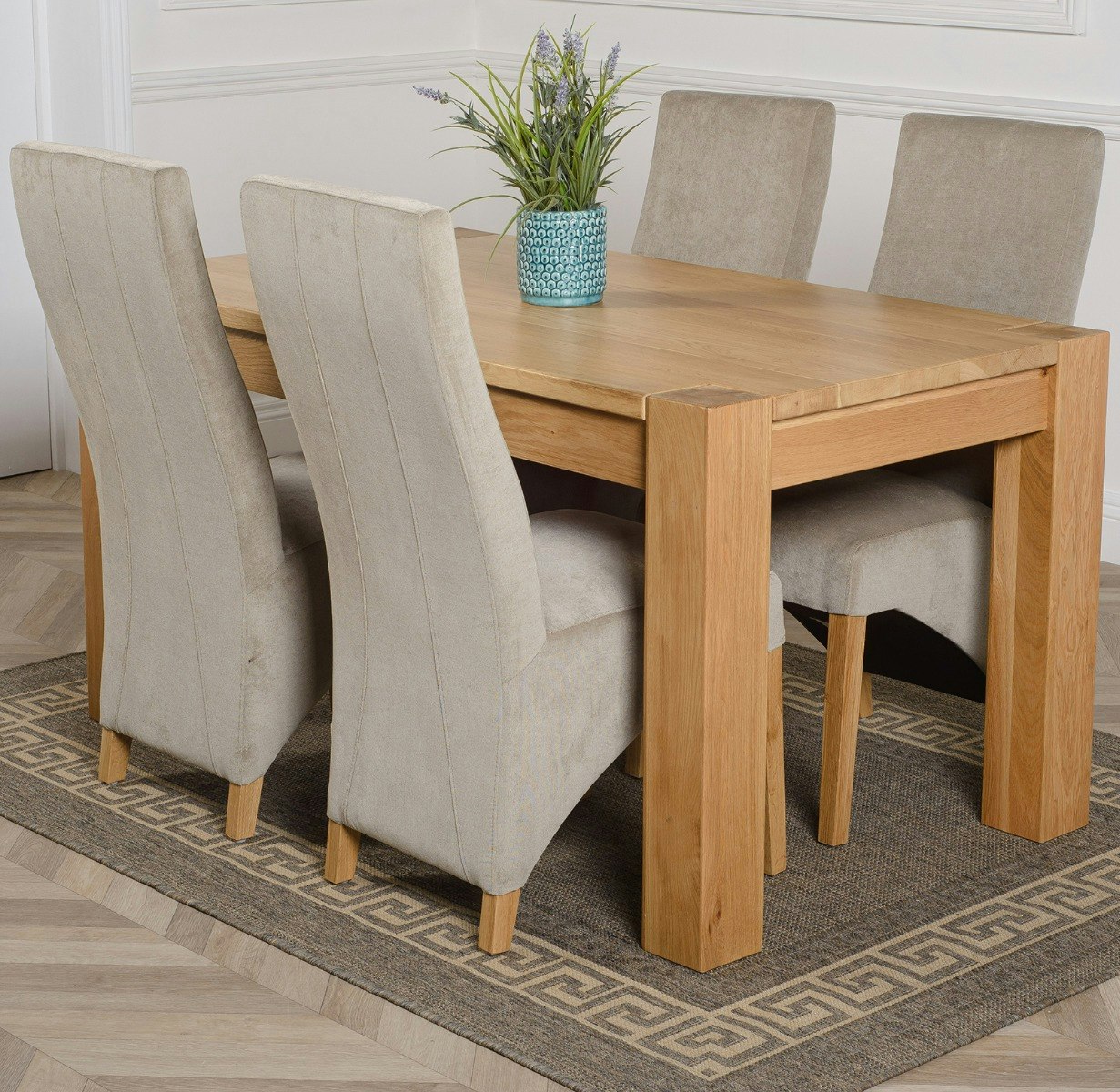 That's Furniture Grey Kuba Medium Oak Dining Table With Lola Fabric Chairs - 4 Chairs
