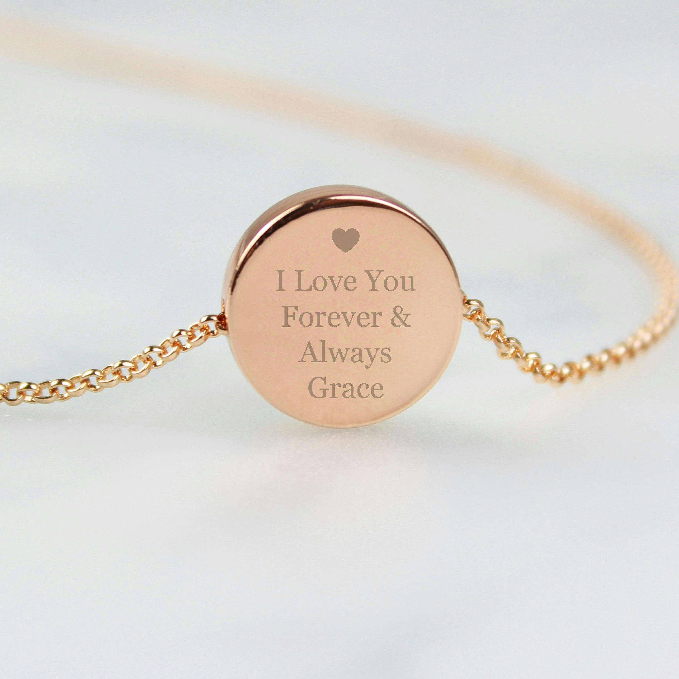 Personalised Memento Company Gold Personalised Heart Rose Toned Disc Necklace