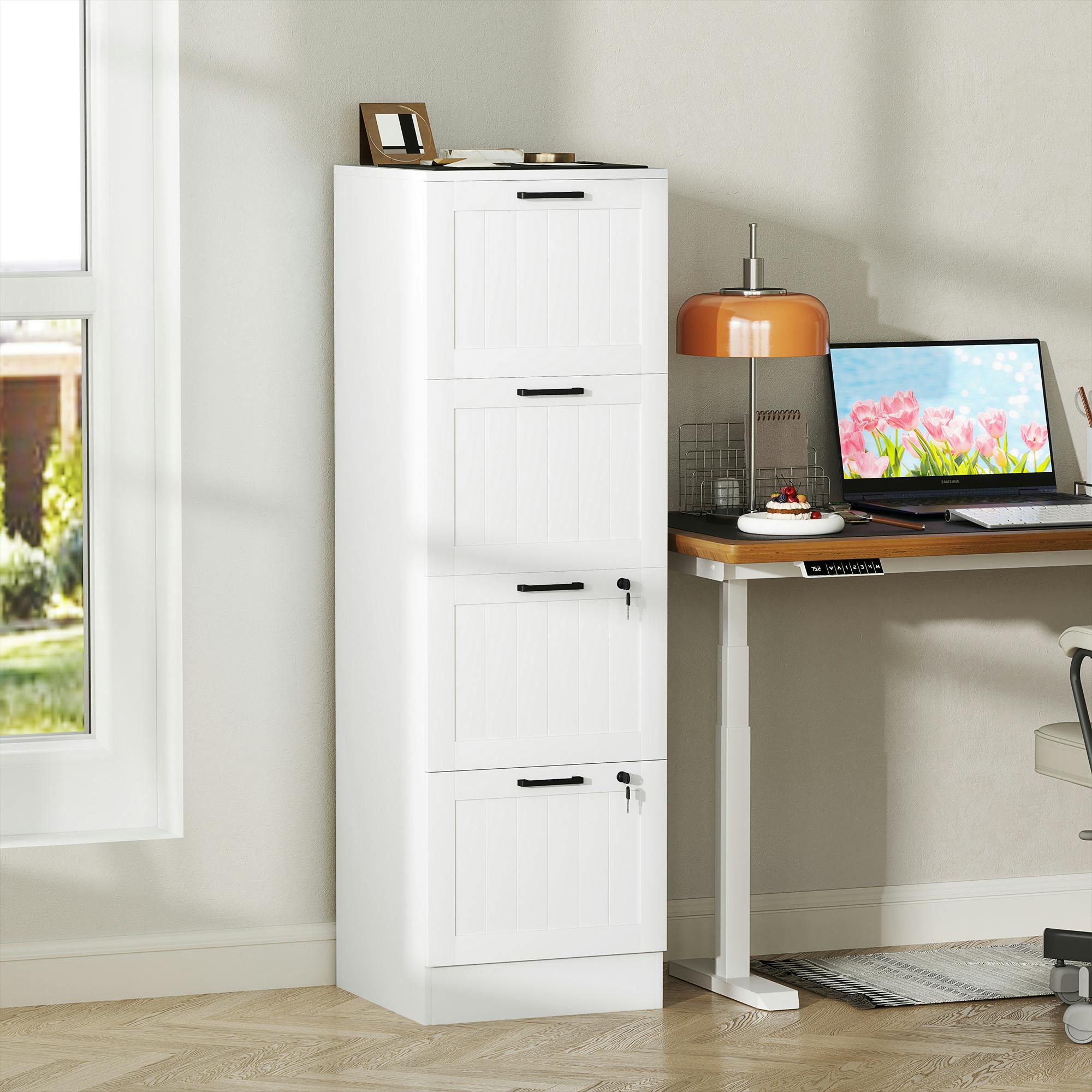 Homcom Black/White 2 Drawer File Cabinet With Lock And Adjustable Hanging Bars, - 4 - 131H X 40W X 40D Cm