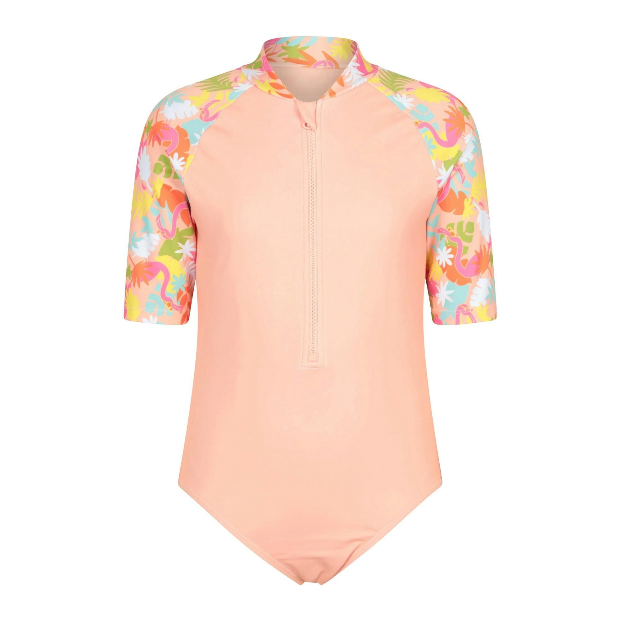 Mountain Warehouse Girls Pink Mira Tropical Rash Guard Swimsuit - Pale - 13 Years - Pale