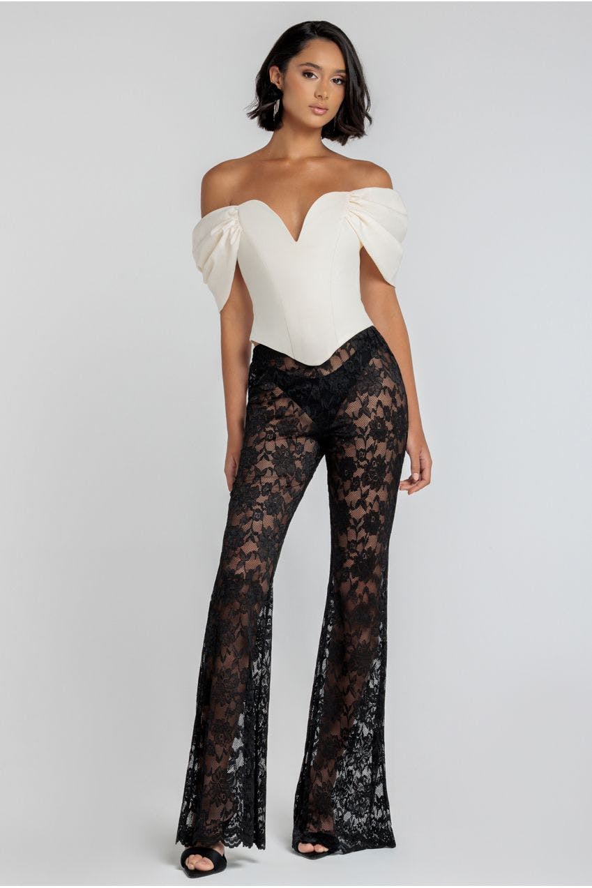 Goddiva Black Bootcut Scalloped Lace Trouser - By - L