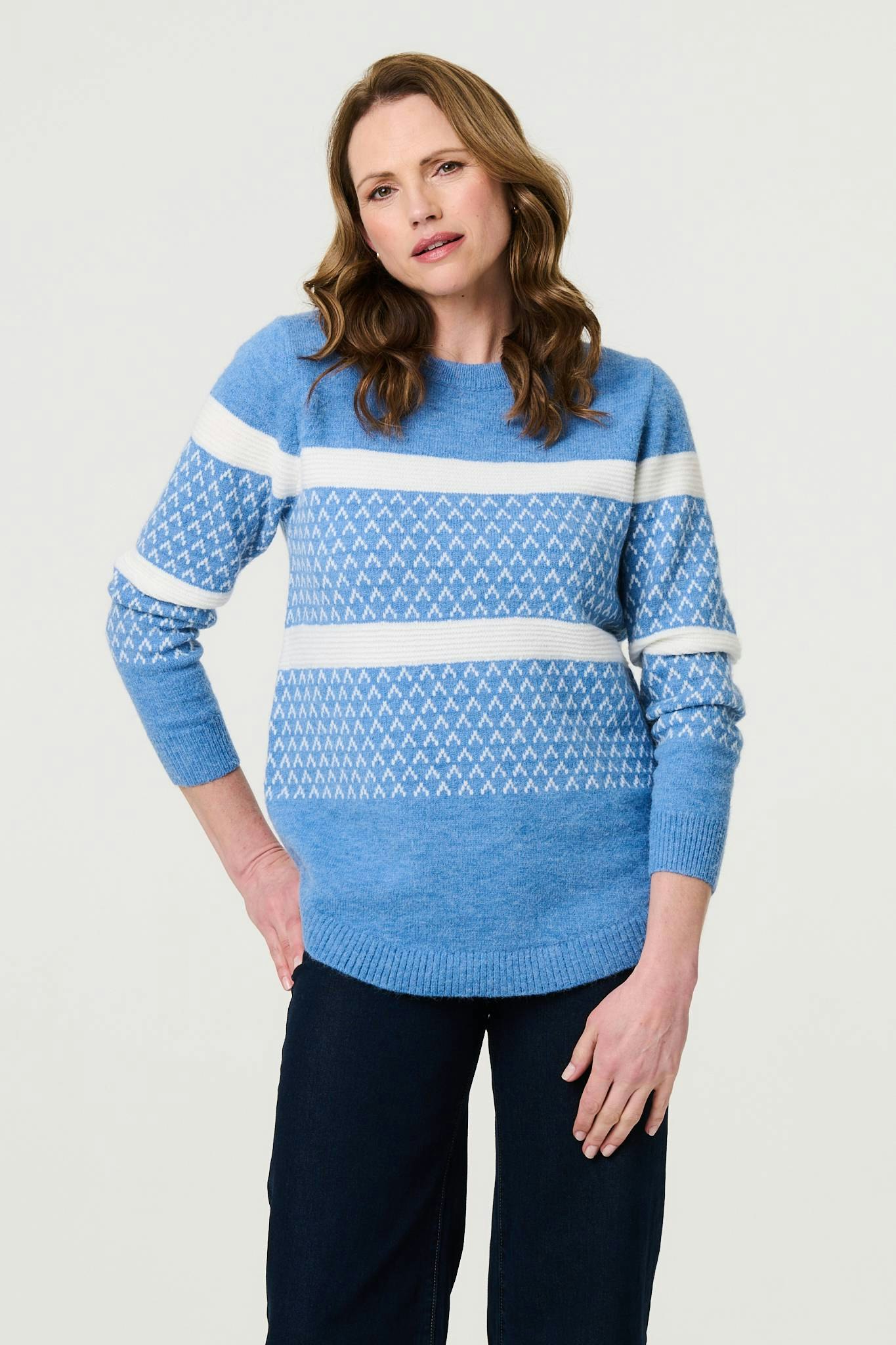 Izabel London Blue Stripe Print Relaxed Curve Hem Jumper - 10