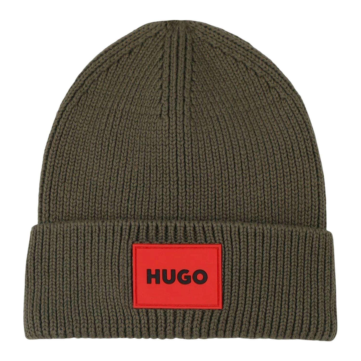 Hugo Childrens/Kids Logo Ribbed Turned Up Cuff Beanie - Kalamata - One Size - Kalamata - 100% Mixed