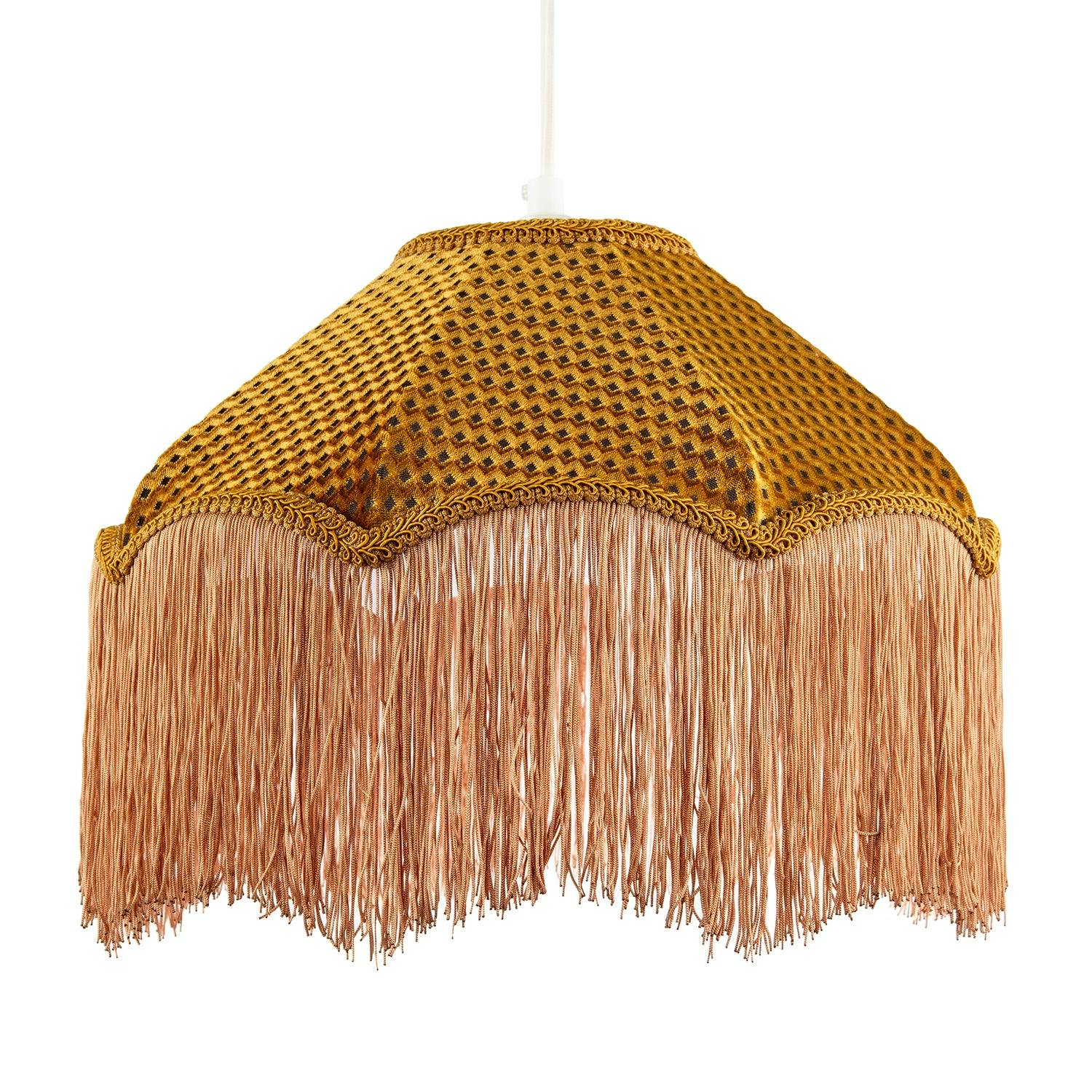 Happy Homewares Golden/Light Ochre Victorian Scallop Pendant Shade With Long Tassels