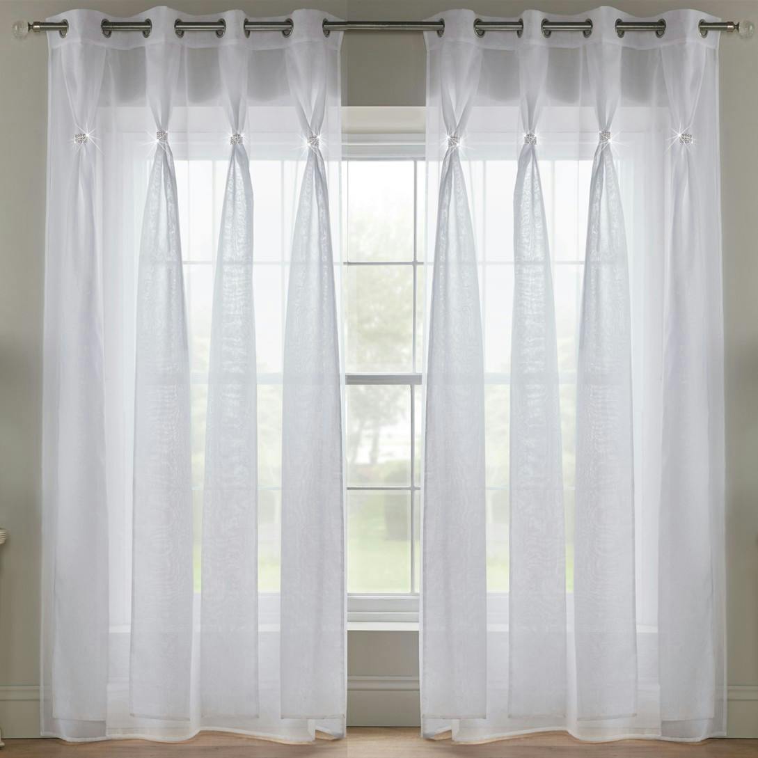 Rackhams White Linen Look Voile Ring Top Curtain Pair - 145Cm Width X 229Cm Drop