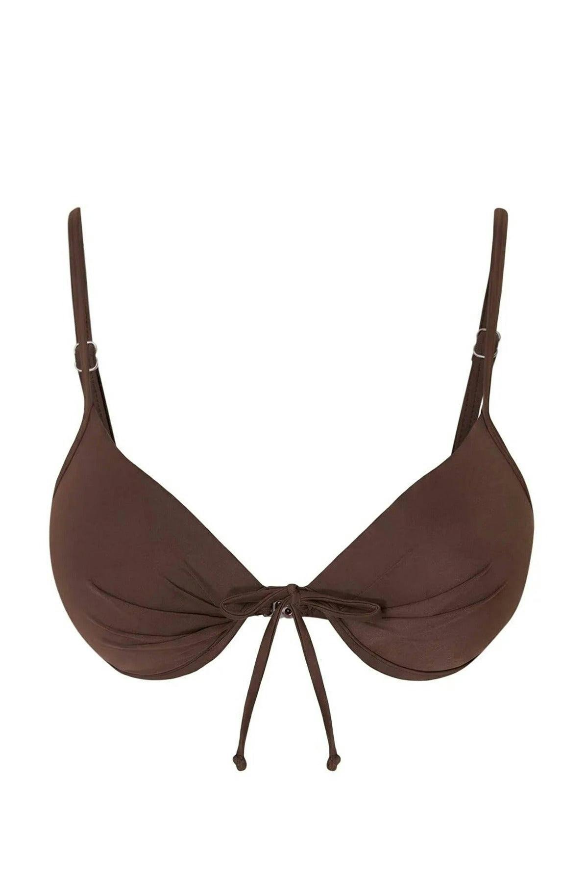 Wovcor Brown Balconette Bow Detail Padded Basic Bikini Top - 12.0