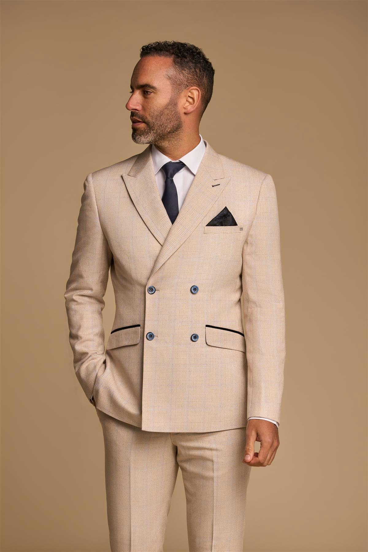 House Of Cavani Beige Caridi Double Breasted Blazer - 52 Inch Chest