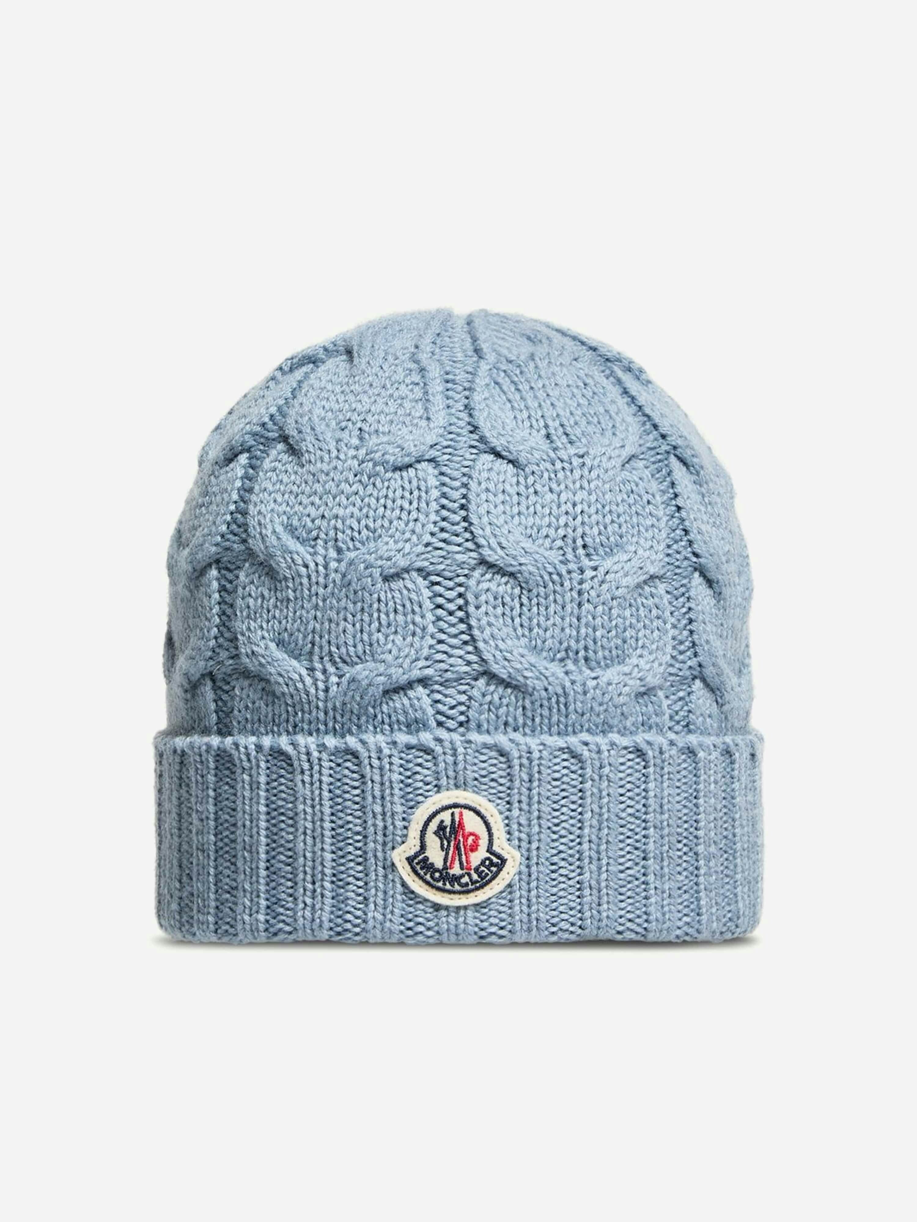 Moncler Enfant Boys Blue Kids Wool Cable Knit Beanie Hat In - 4 - 6 Yrs S (50-52 Cm)