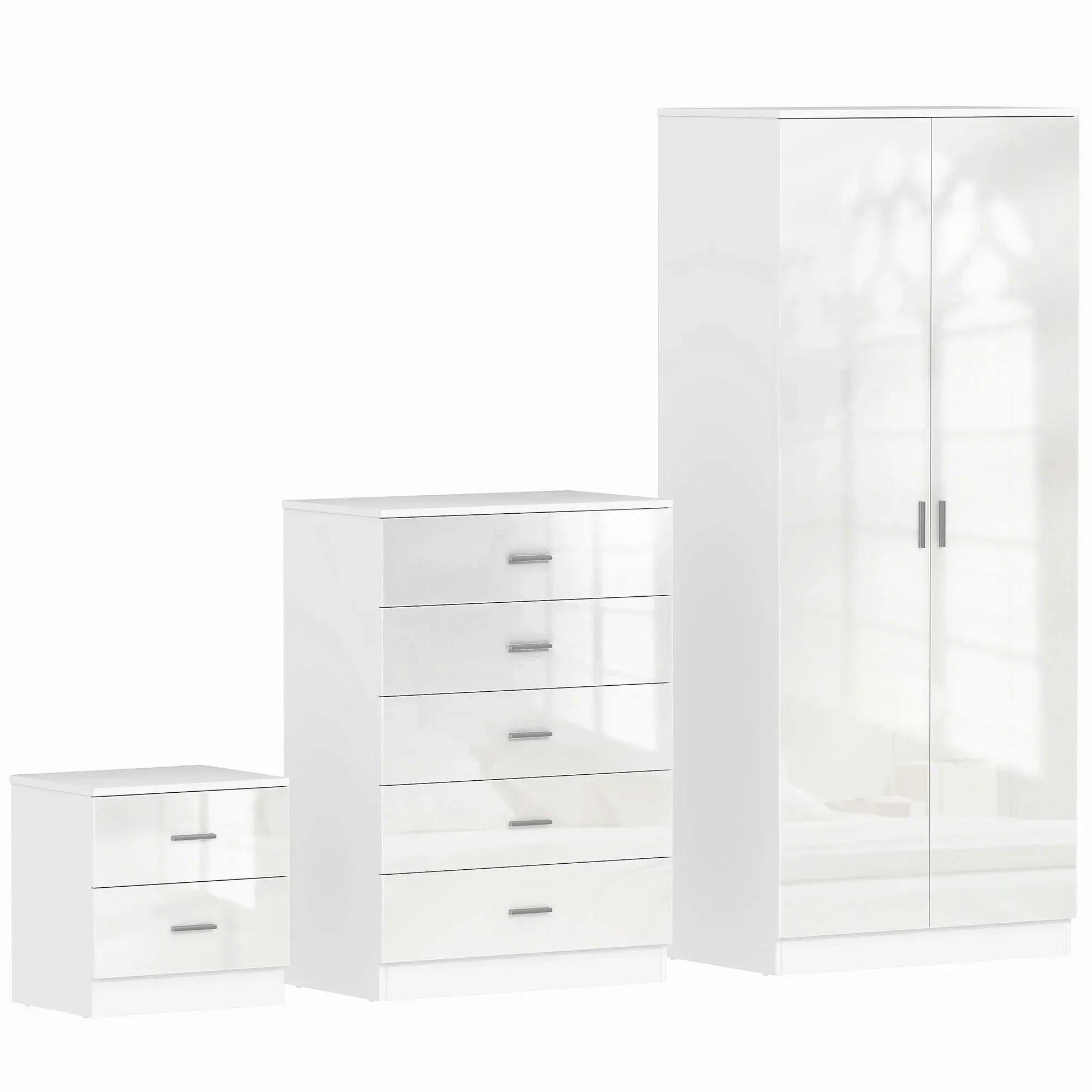 Homcom 3Pc Bedroom Furniture Set | Wardrobe, Chest Of Drawers & Nightstand - Image 4