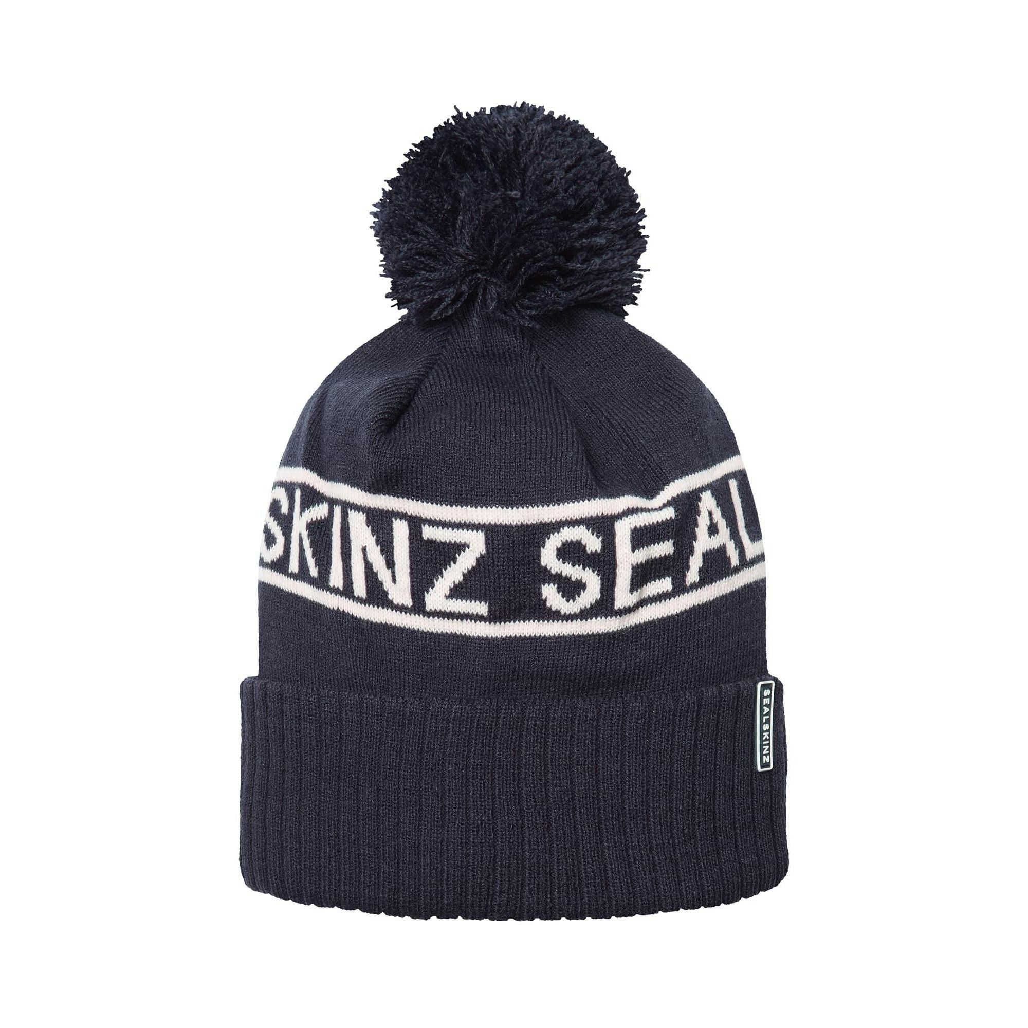 Sealskinz Men's Cream & Ladies Waterproof Cold Weather Icon Bobble Hat - Navy/ - Xxl
