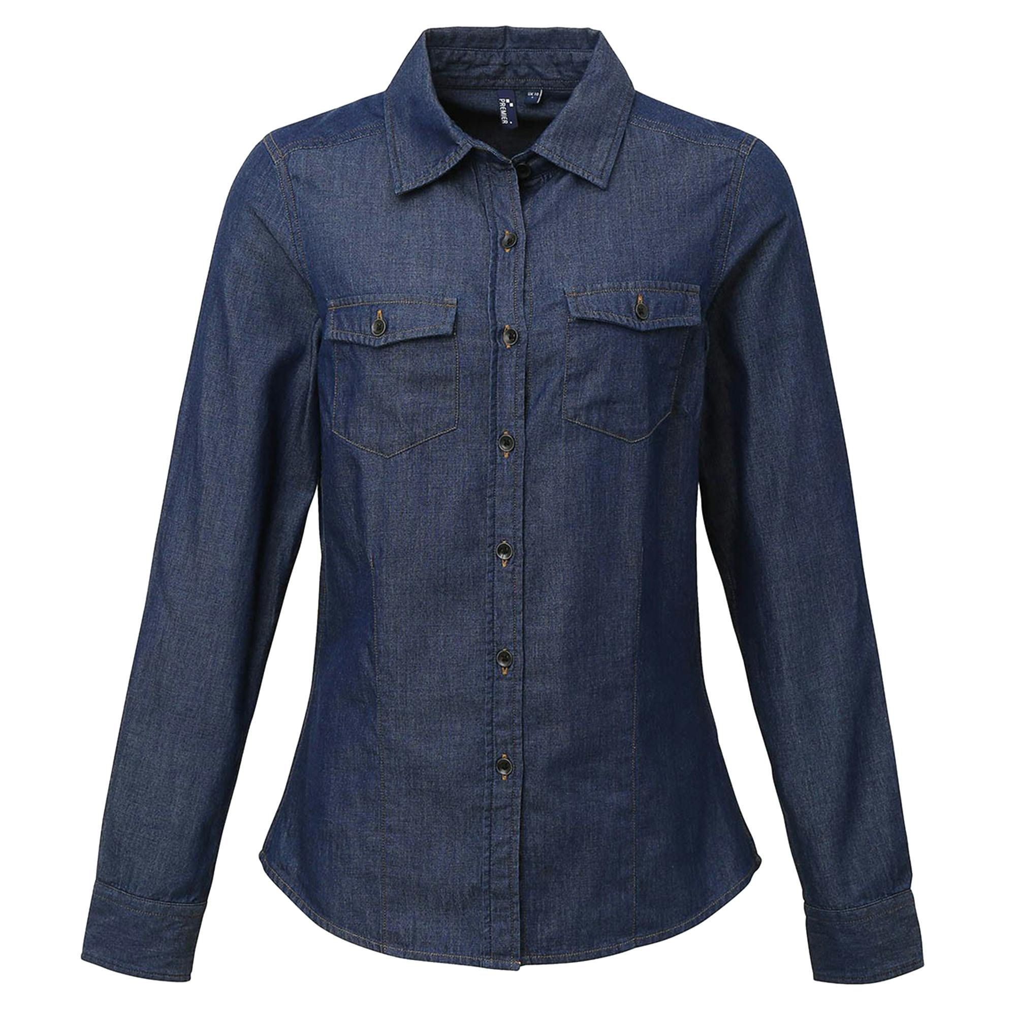Premier (S, Indigo Denim) Womens/Ladies Jeans Stitch Long Sleeve Denim Shirt - Image 2