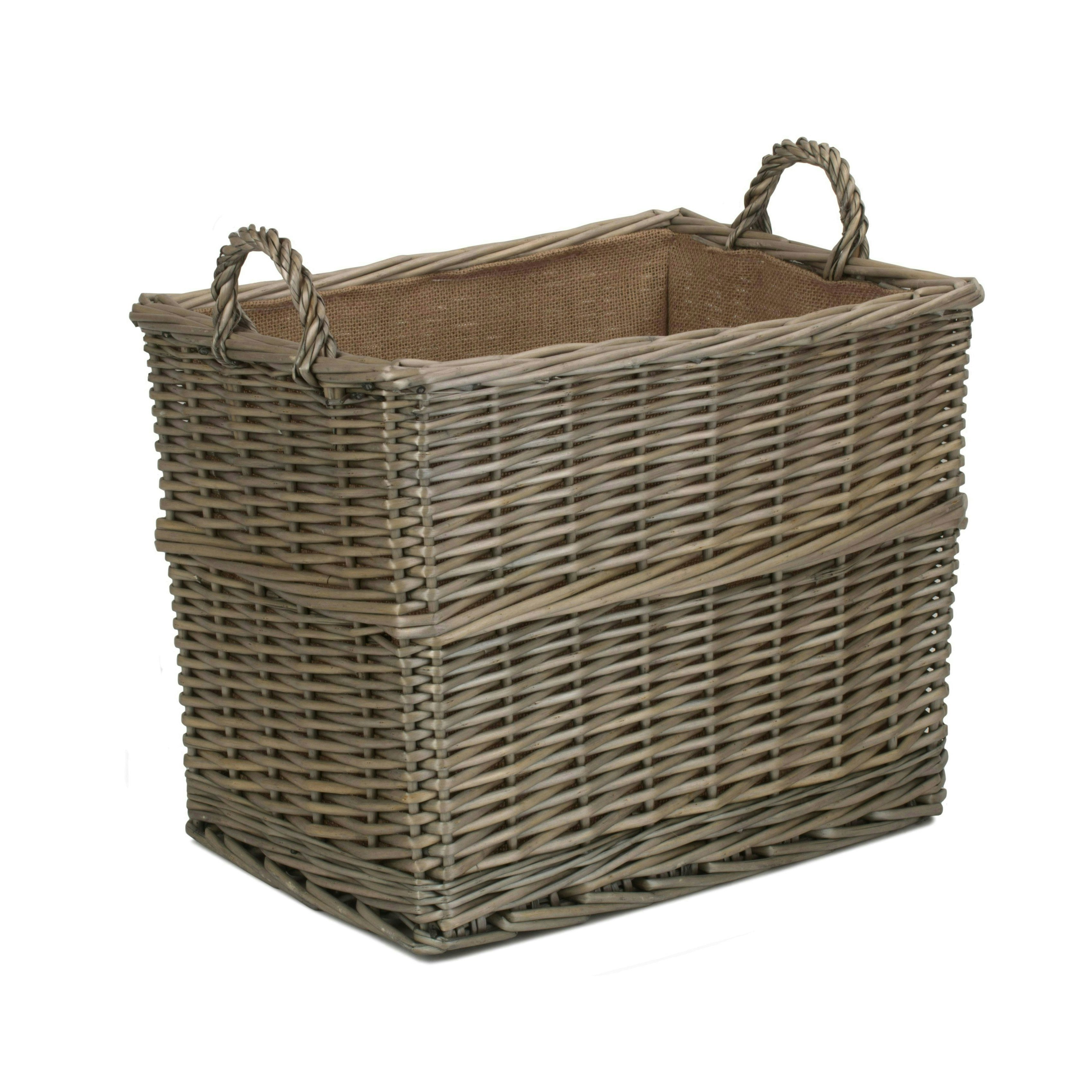 Red Hamper Red/Brown Hamper Rectangular Hessian Lined Wicker Log Basket - Medium