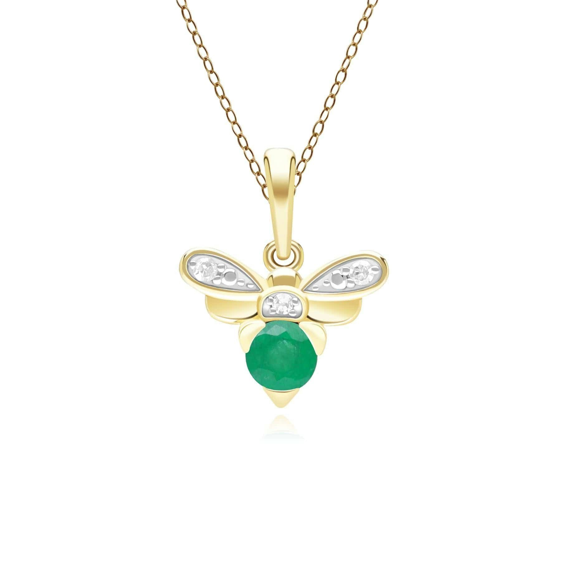 Gemondo Yellow/Gold Honeycomb Inspired Emerald And Diamond Bee Pendant Necklace In 9Ct
