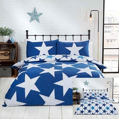 Homespace Direct Stitched Stars Duvet Cover Set - Navy - Single