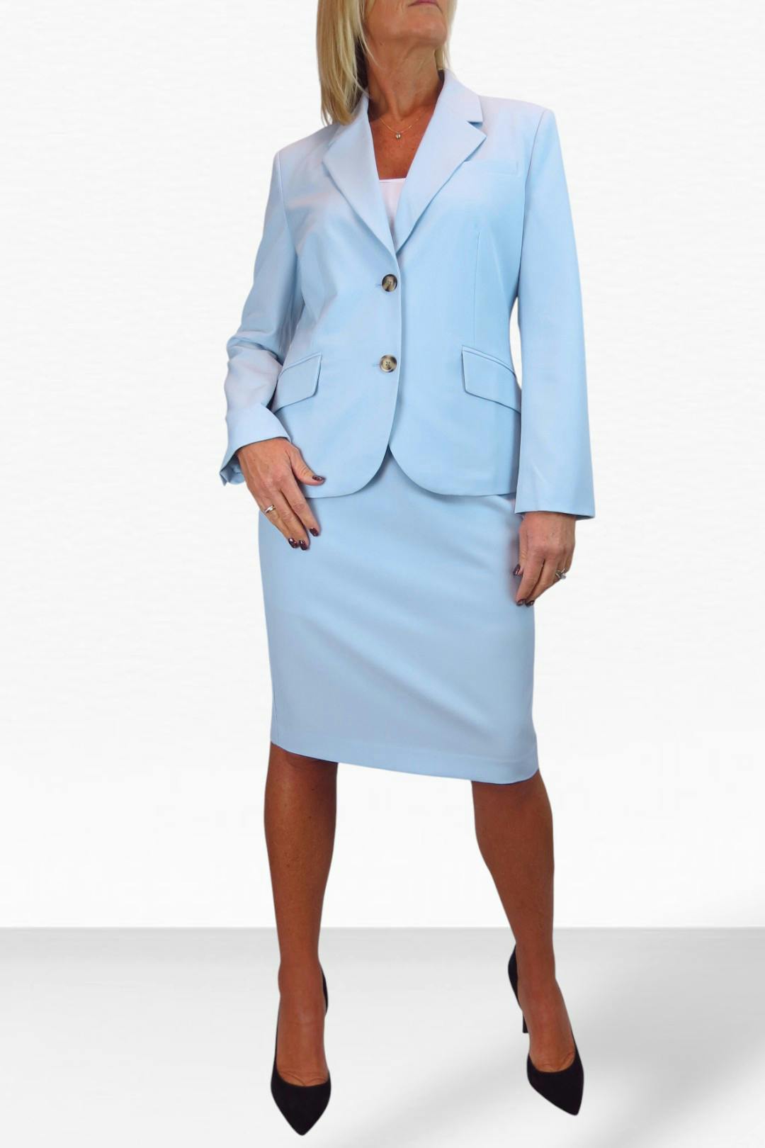 Paulo Due Women's Blue 2 Piece Tailored Skirt Suit - 18 - Pale