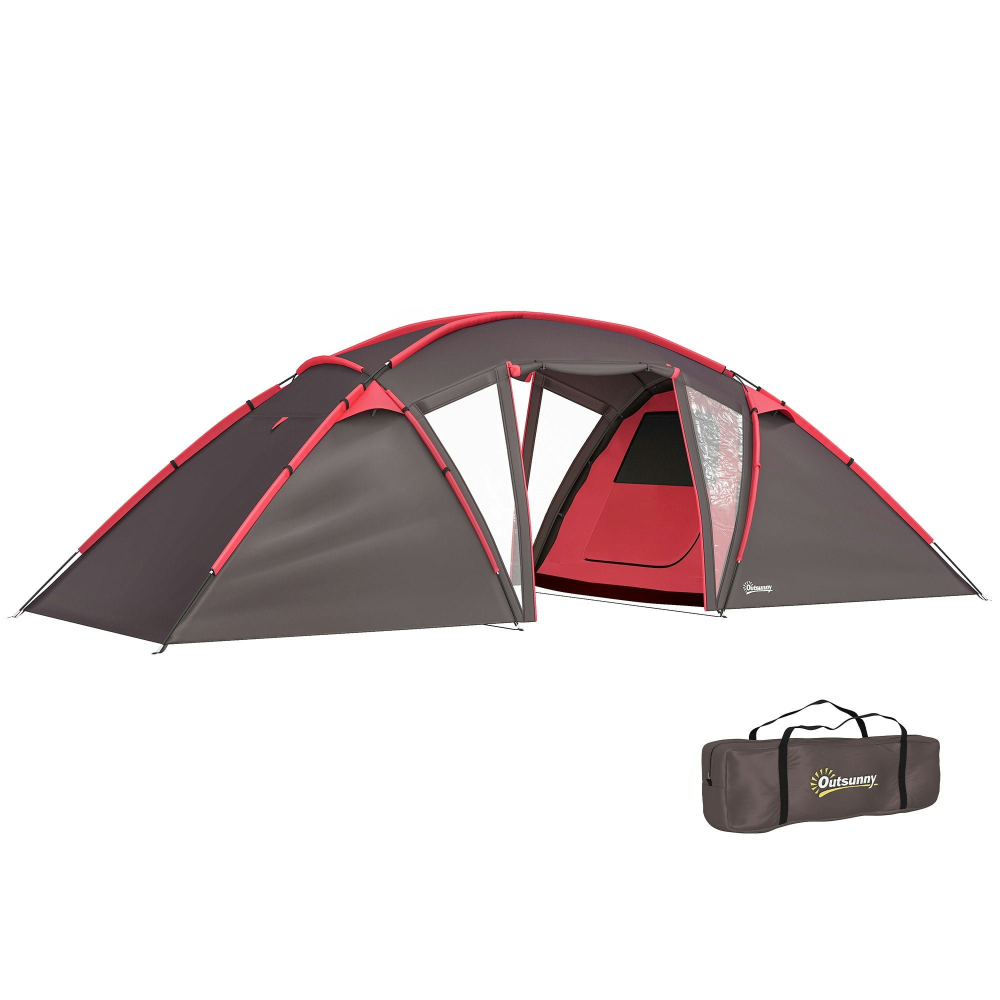 Outsunny Grey 4-6 Man Family Camping Tent W/ 2 Bedrooms, A Living Room, - Size 6.15