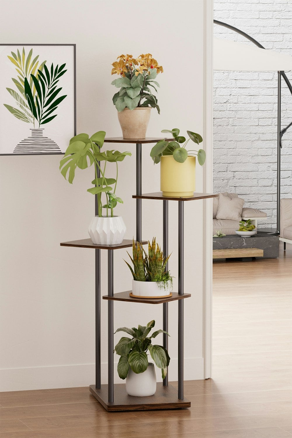 Rackhams Light 5-Tier Plant Stand Plant Display - Natural