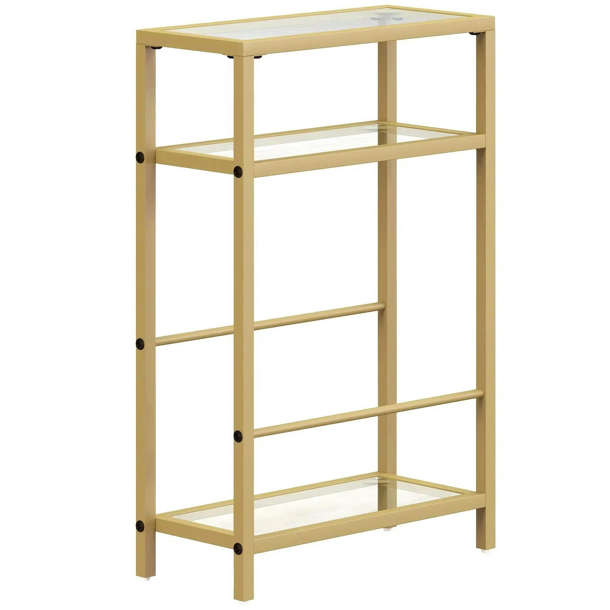 Homcom Unisex Gold Slim Side Table, End Table With Tempered Glass Tabletop, - Image 8