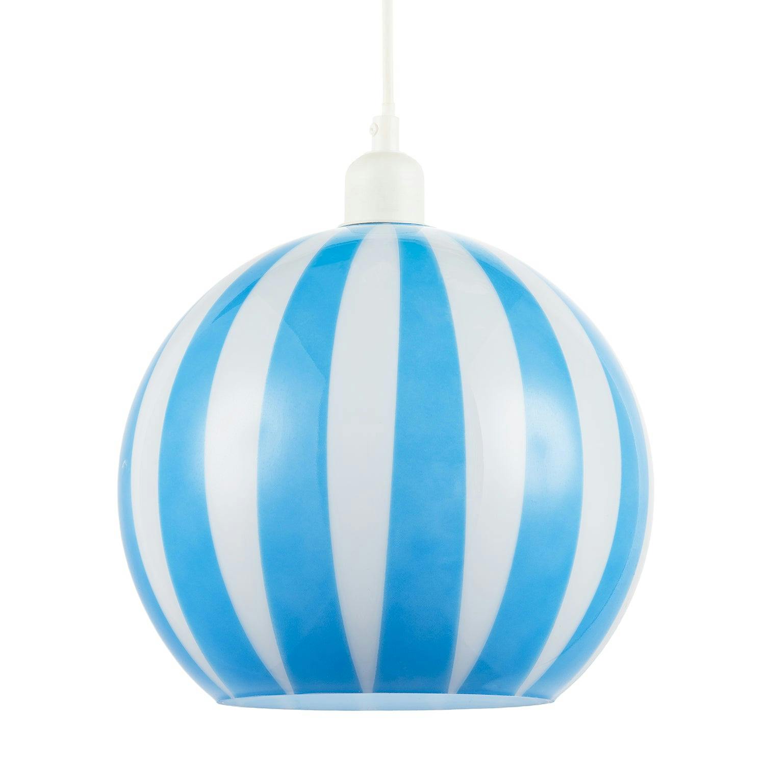 Happy Homewares Sky Blue/White/Light And Striped High Gloss Glass Globe Pendant Shade