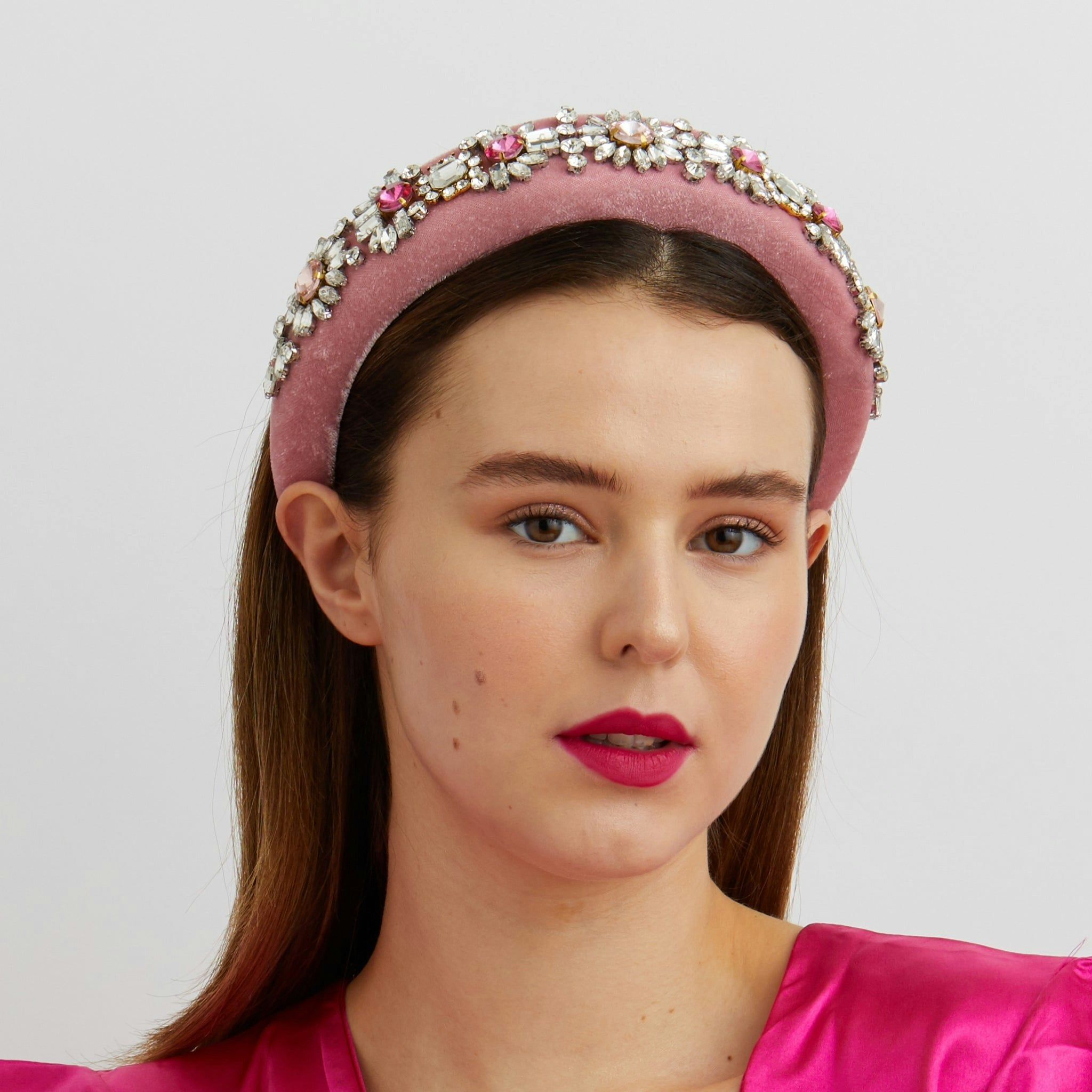 Queenmee Accessories Pink Jewelled Headband Padded Headband Floral