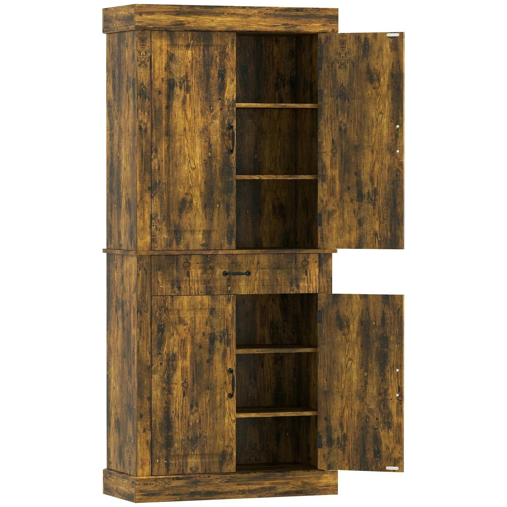 Rackhams Brown 180Cm Kitchen Pantry, Kitchenstorage Cabinet With Shelves, - Kitchen Cupboard - Particleboard - Image 4