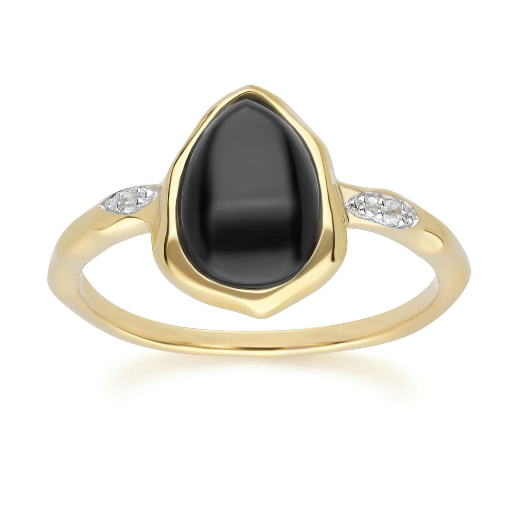 Gemondo Black/Onyx/Gold Irregular & Topaz Ring In 18Ct Plated Sterling Silver - N