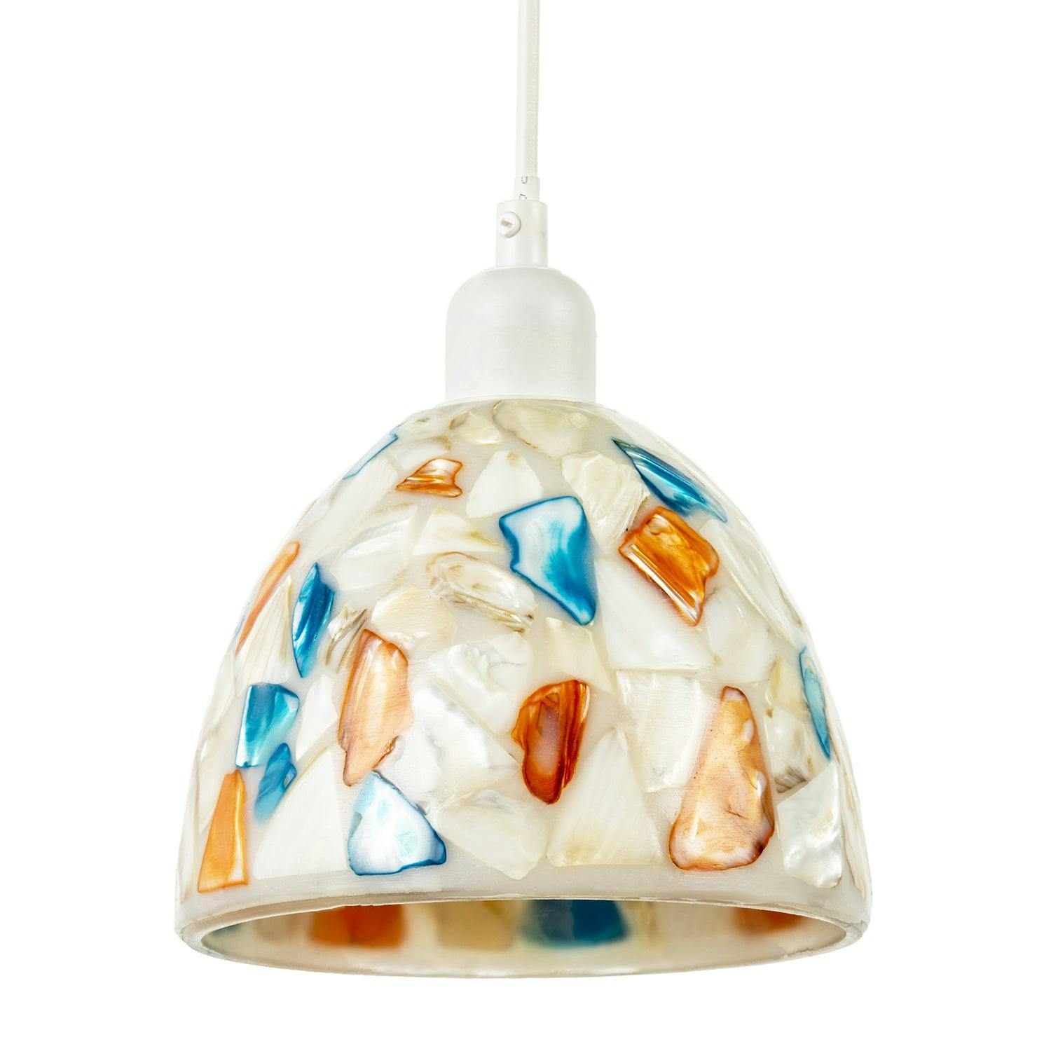 Happy Homewares Blue/Amber Mother Of Pearl Style Mosaic Glass Pendant Ceiling Lighting Shade