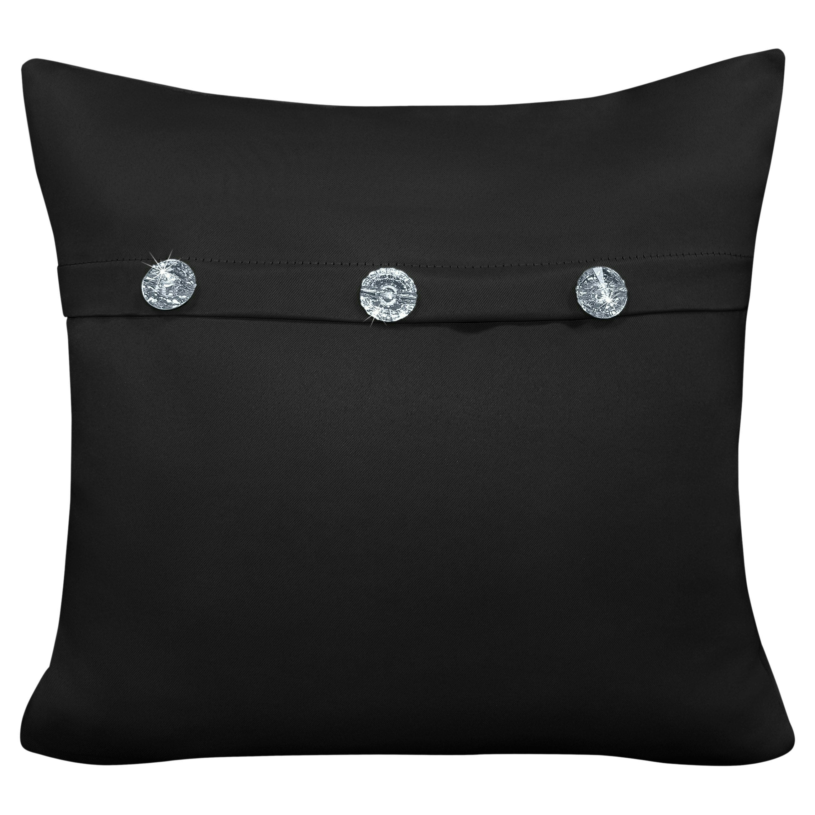 Velosso Black Mock Button Gem Stone Fashion Cushion - 43Cm X 43Cm