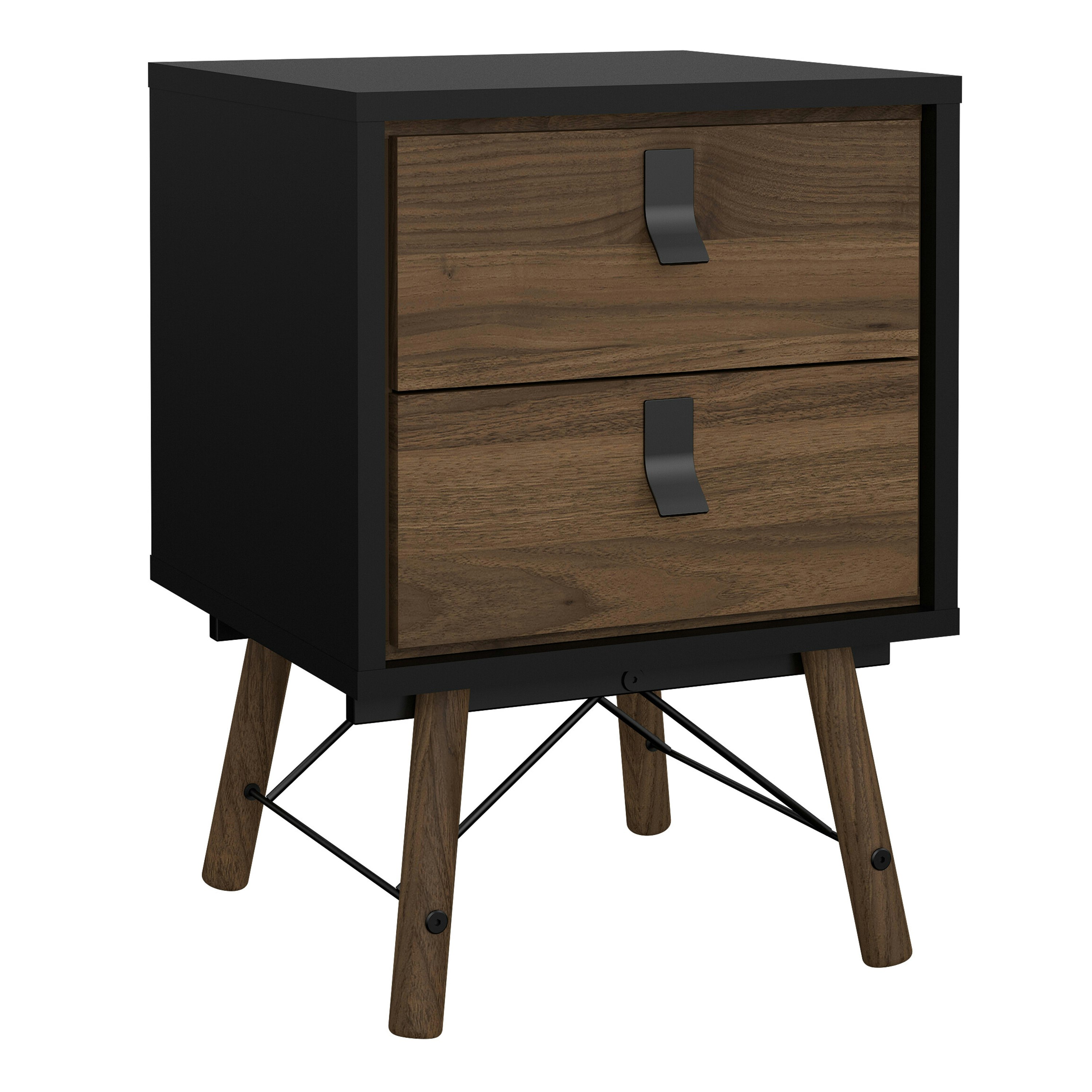 Rackhams Black Ry Bedside Cabinet 2 Drawer In Matt Walnut - Manufactured Wood - 1