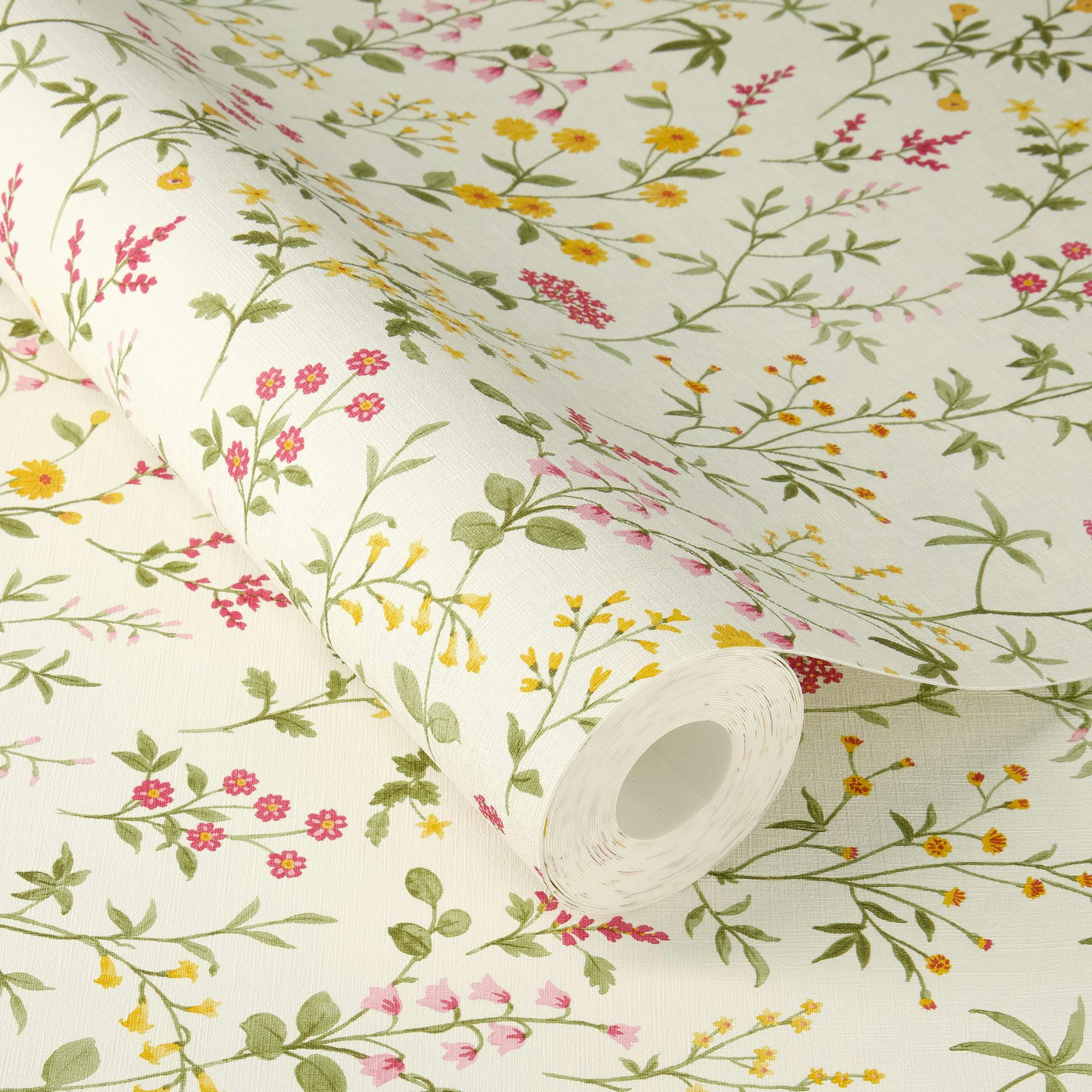Rasch X Tesa Cream Daisy Scattered Wildflowers Floral Self-Adhesive Peel & Stick Textured Wallpaper,