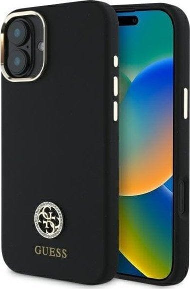Guess Black 4G Logo Strass Silicone Case For Iphone 16 6.1" - Guhcp16sm4dgpk