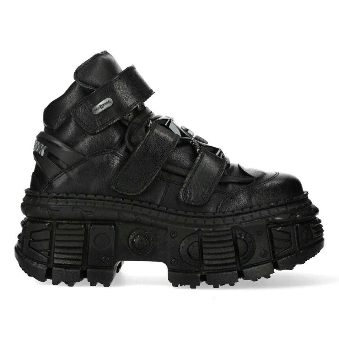 New Rock Unisex Black Boots Punk Rock Wall285-S2 Metallic Leather Gothic Boots - Eu 45