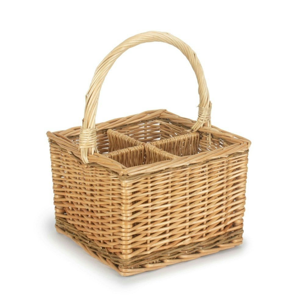 Rackhams Red Full Buff Unpeeled Wicker Drinks Basket - 4 Bottle