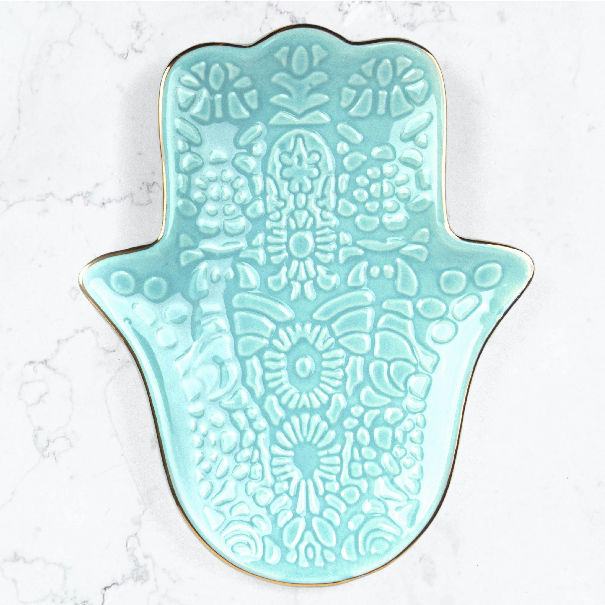 Myga Turquoise/Gold Jewellery Dish - Hamsa