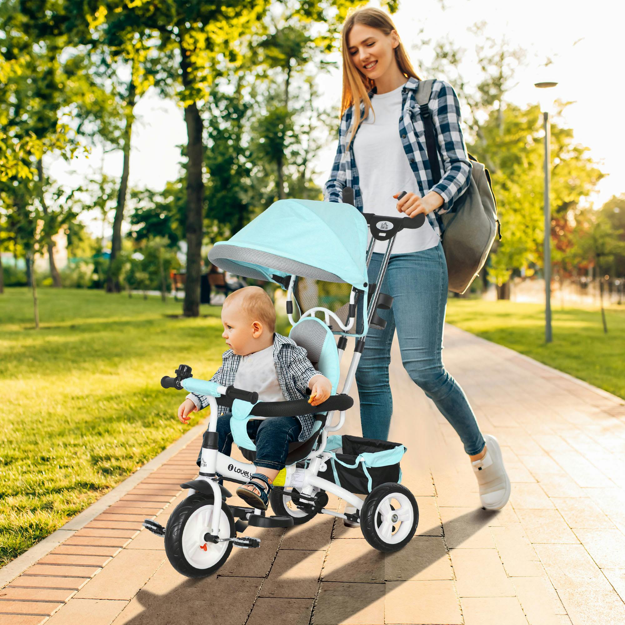 Homcom Green 6 In 1 Kids Trike, Stroller With Parent Handle