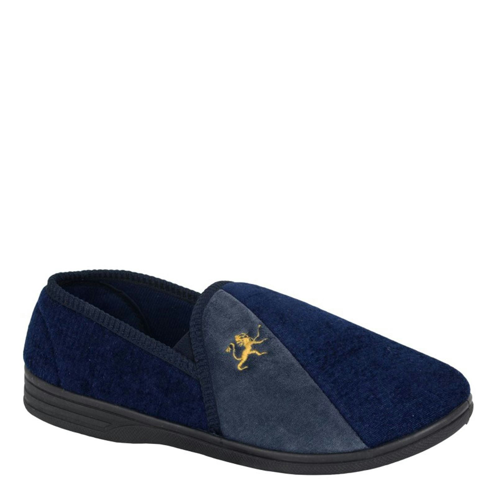 Zedzzz Blue/Grey Aaron Twin Gusset Slippers - Navy - 6 Uk