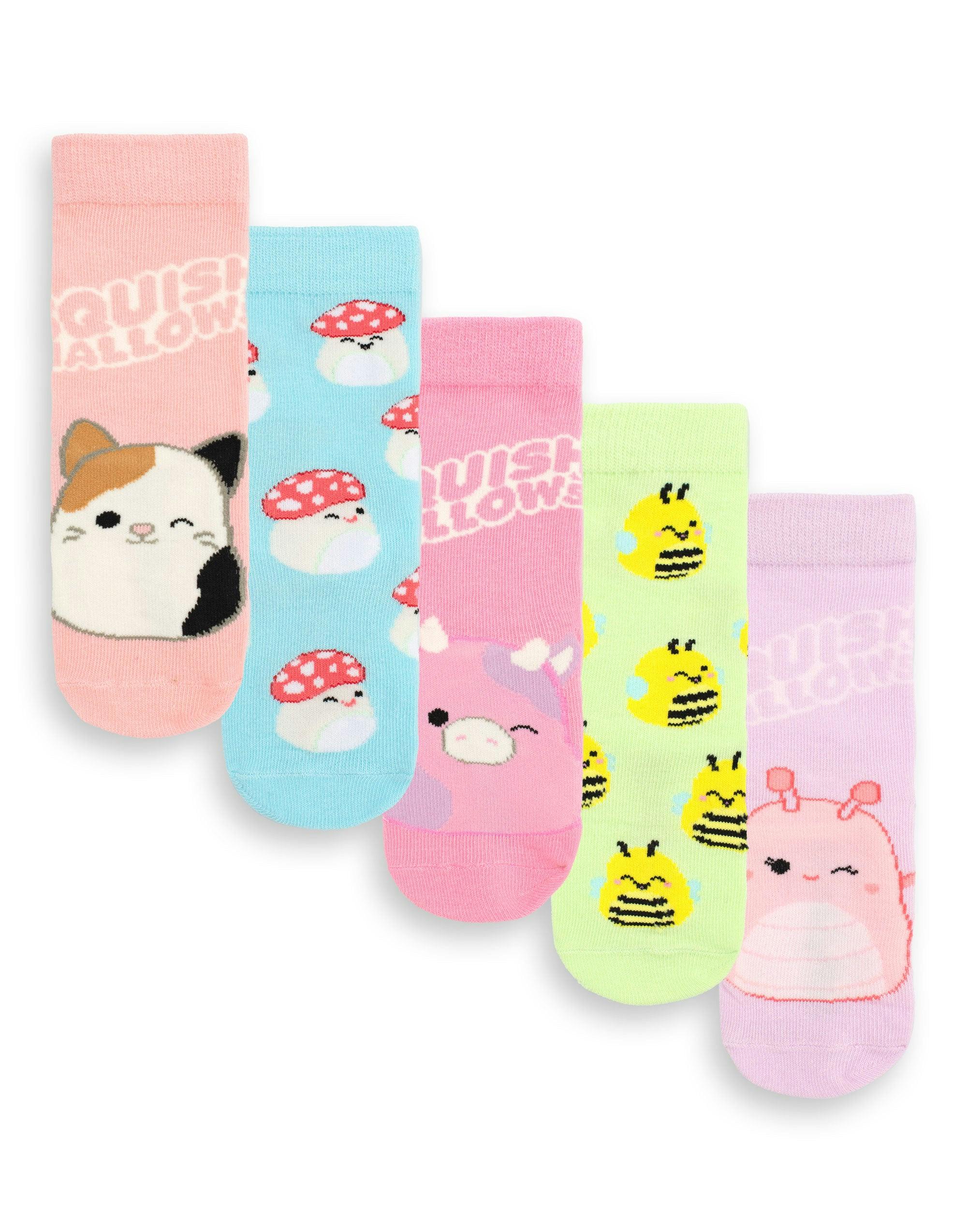 Vanilla Underground Girls Squishmallows Multicoloured Multi Character Calf Socks Set Of 5 - 12.5-3.5 Uk Child