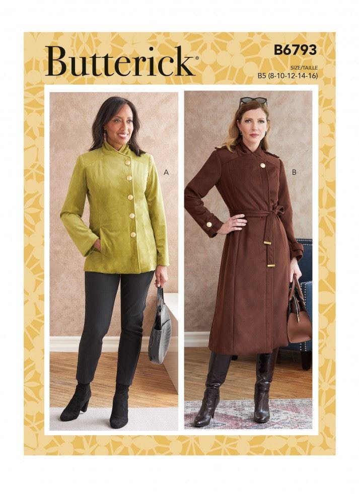 Butterick Women's Sewing Pattern 6793, Jackets, Coats, Belts For B5 (8-10-12-14-16) - Intermediate - B5 (8-10-12-14-16)