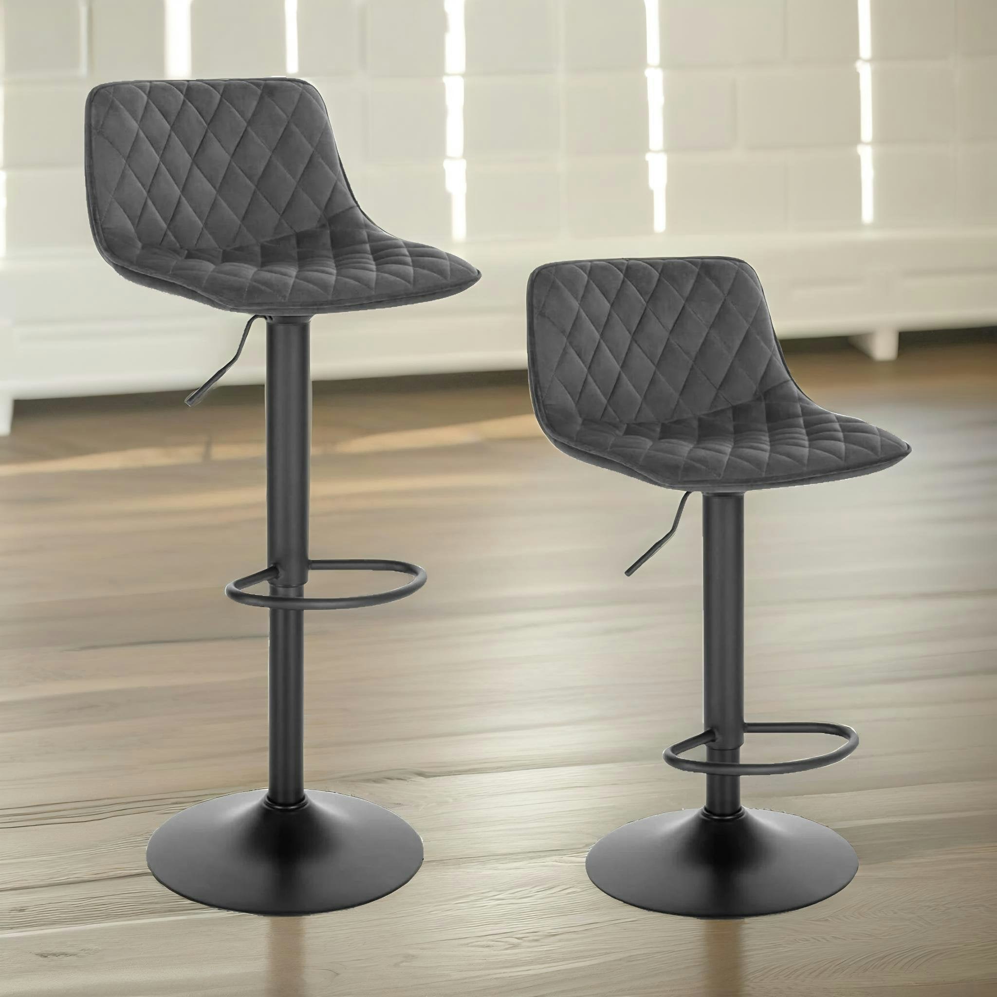 Rafaelo Mobilia Grey 2Pc Height Adjustable 360 Swivel Bar Stools Set With Backrest 100Kg