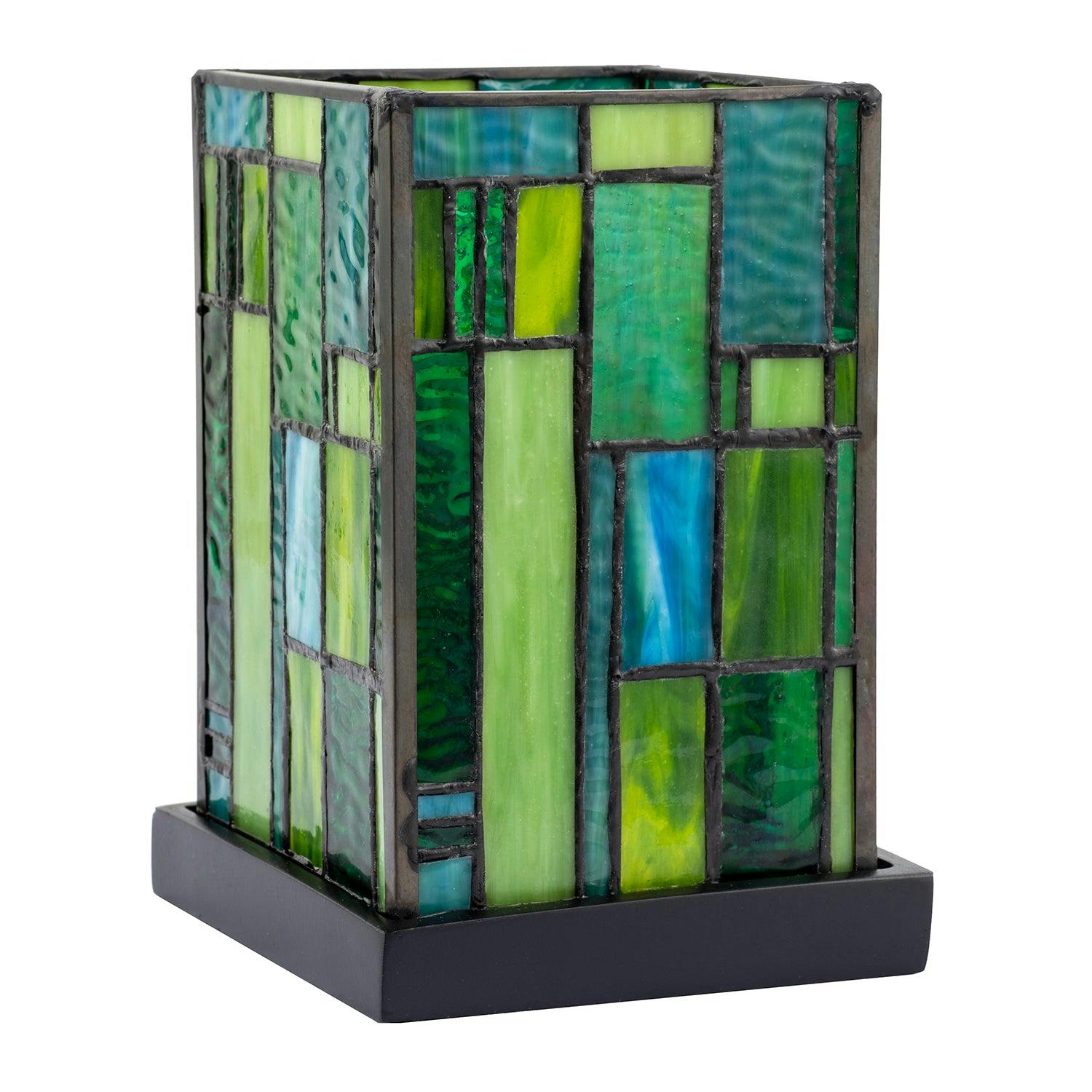 Rackhams Light/Dark/Green Designer Art Deco Tiffany Glass Table Lamp In And