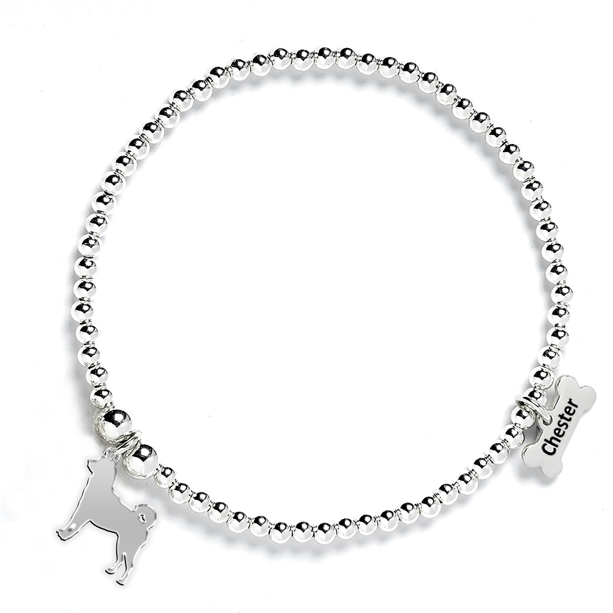 Mylee London Silver Akita Inu Silhouette Ball Bead Bracelet - Personalised - Yes