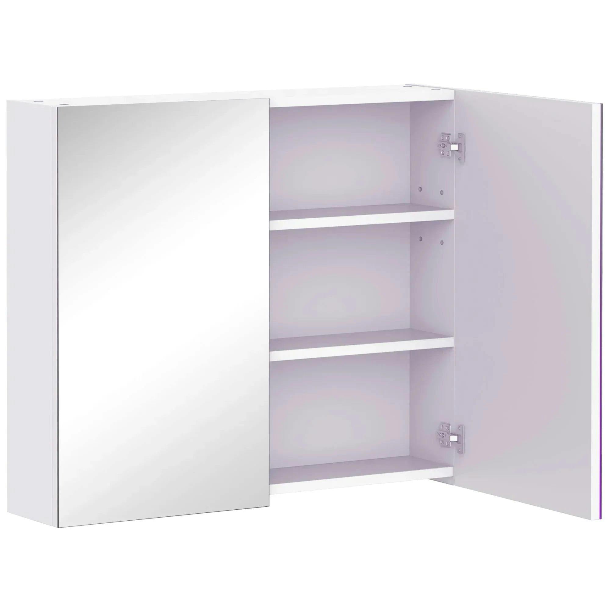 Homcom Unisex White Wall Mounted Mirror Cabinet Storage Cupboard Shelf Bathroom Double Door In - Image 5