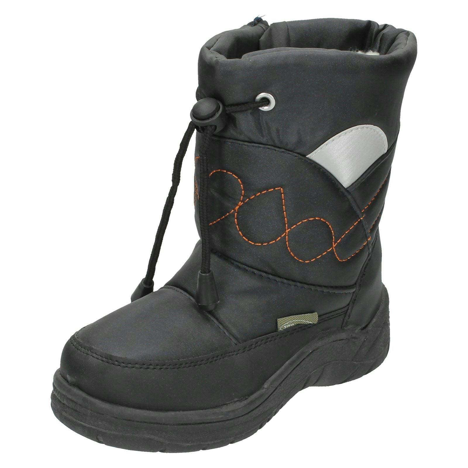 Spot On Boys Black Snow Fun Tie Front Embroidered Design Snow Boots 8.561801A - /Navy - Uk 10 Child