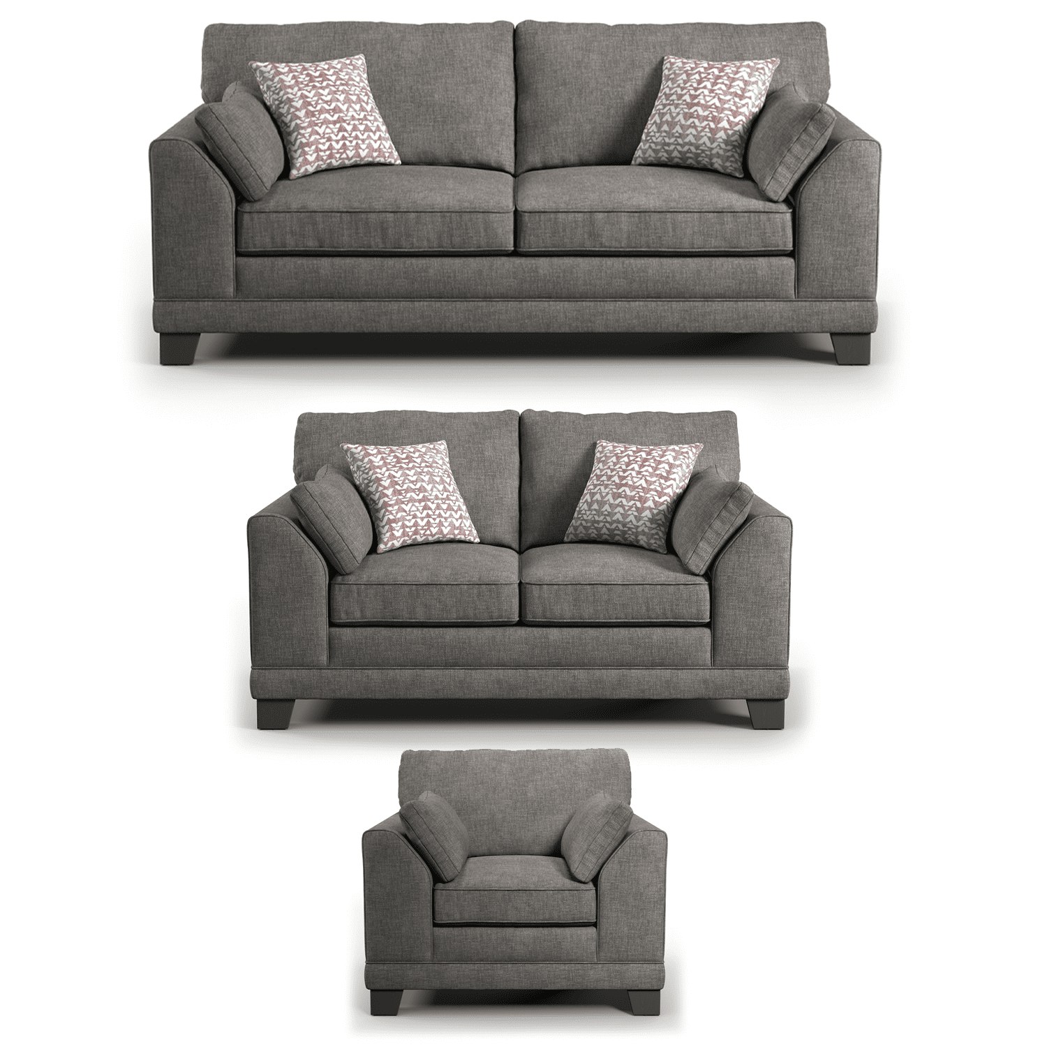 Rackhams Hilliard Fullback Fabric 3 Piece Sofa Suite - Charcoal